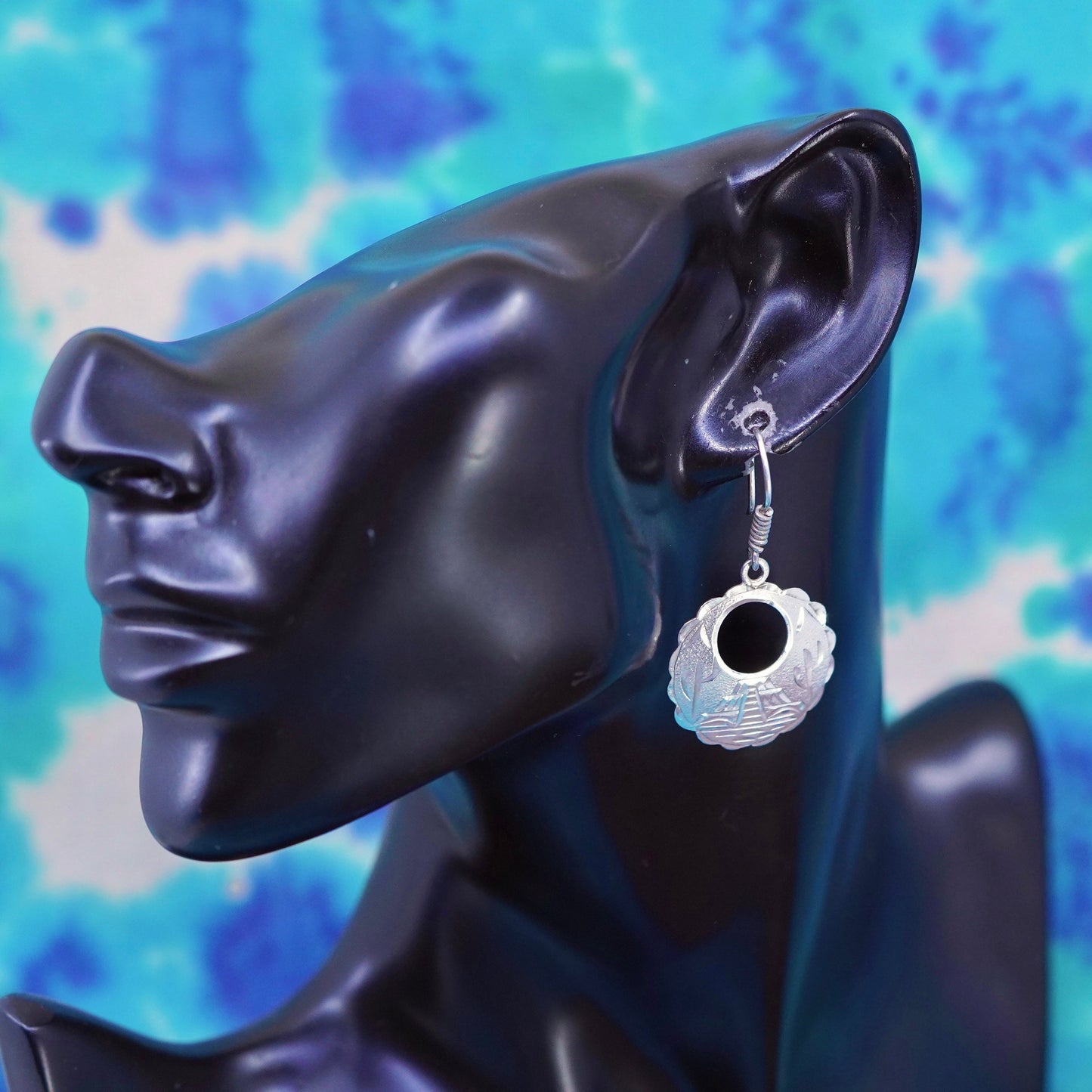 Hecho En Mexico Sterling Silver 925 handmade Earrings. mayan temple embossed