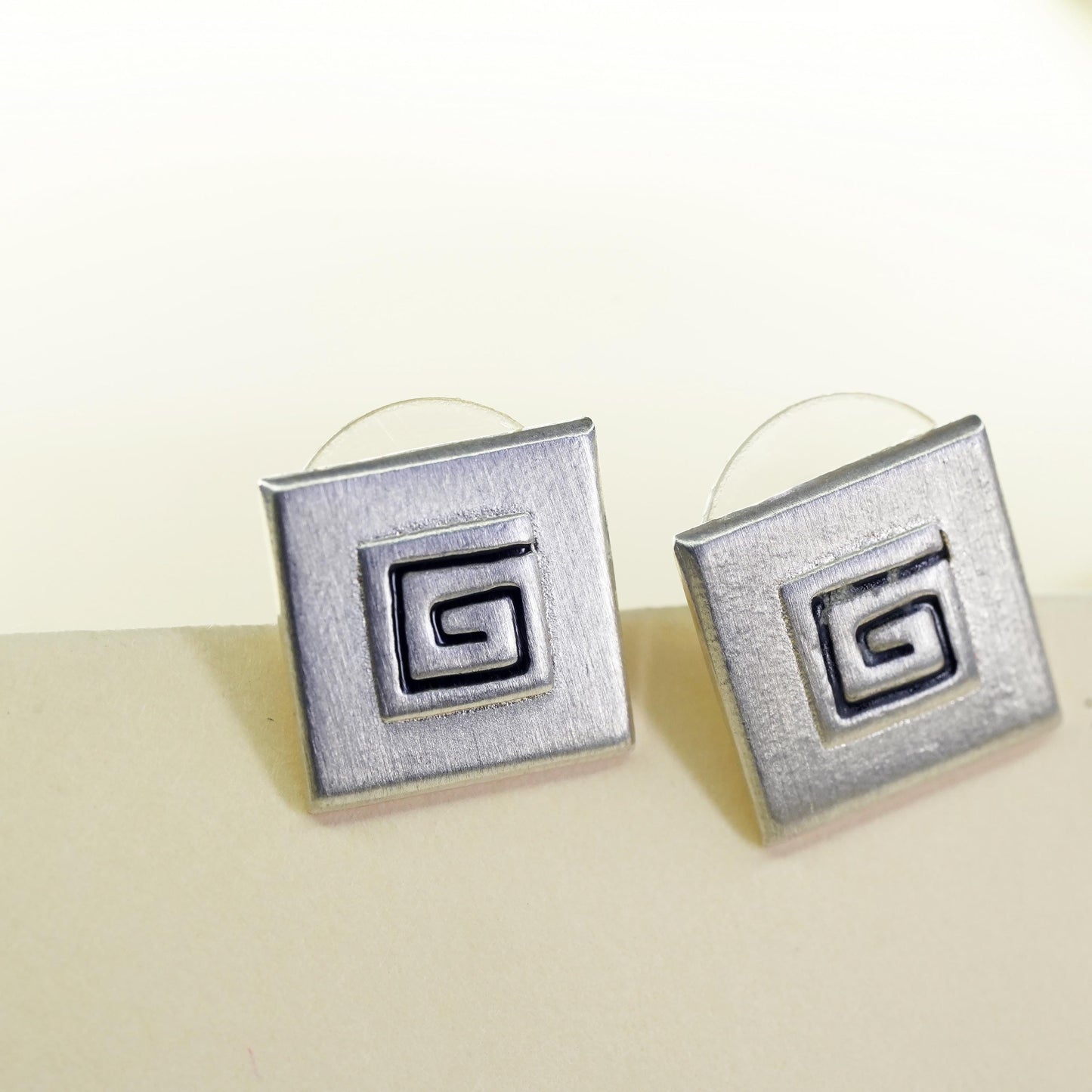 Vintage Topkapi Jewelry Sterling silver earrings, 925 square studs spiral,