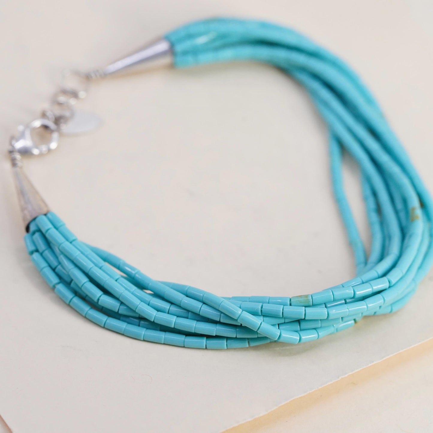 8”, VTG southwestern sterling 925 silver multi strands turquoise beads bracelet