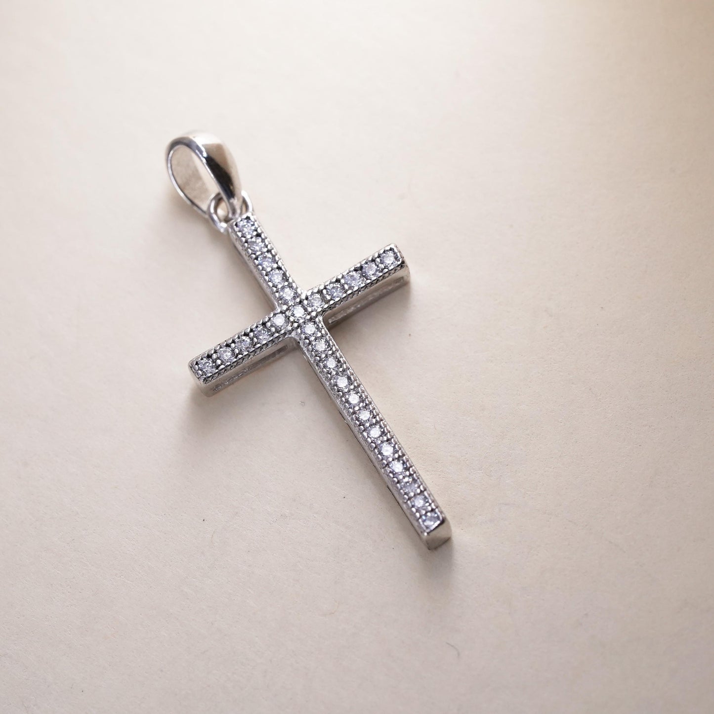 Vintage sterling silver pendant, 925 cross handmade pendant with Cz