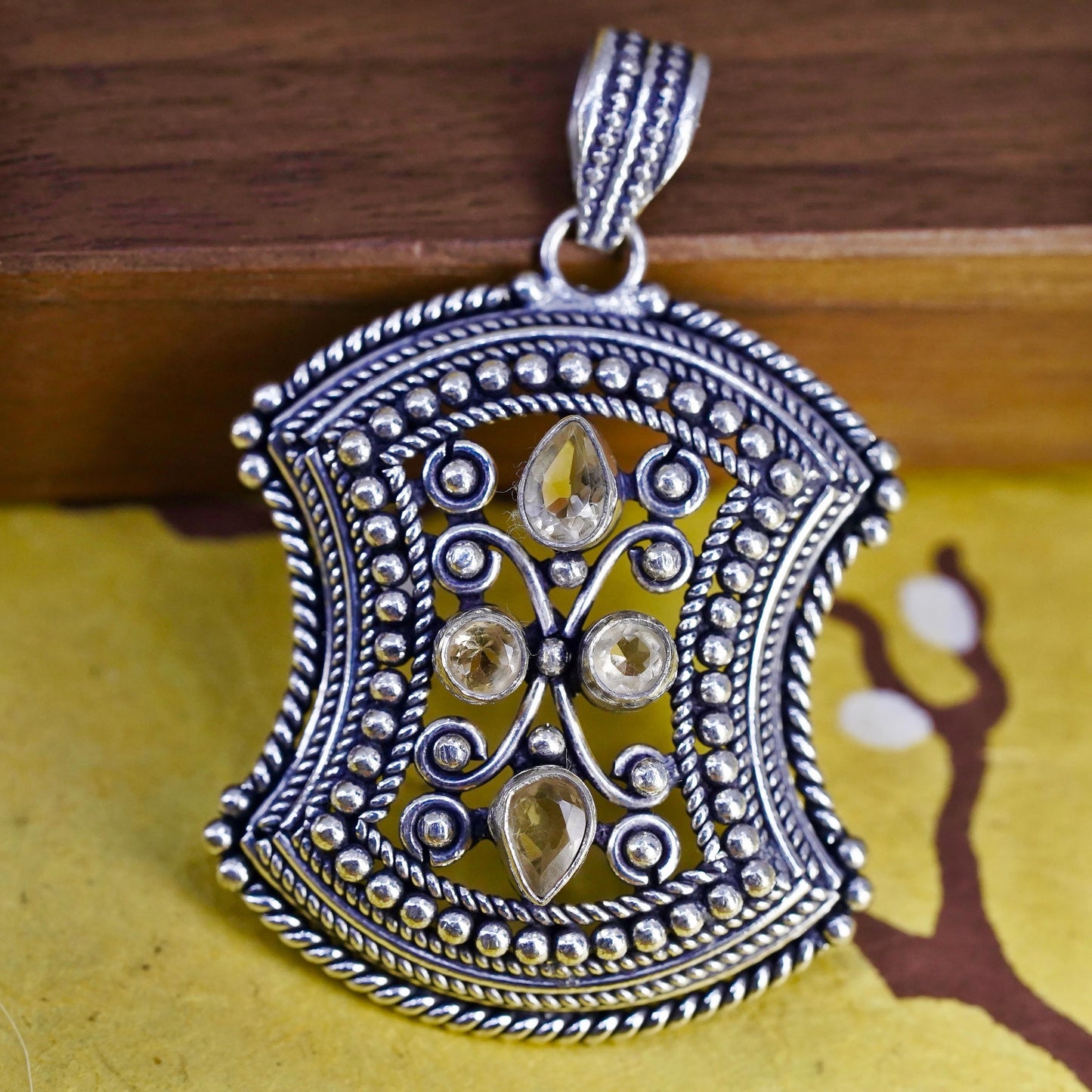 Vintage Sterling silver 925 handmade bead pendant with citrine
