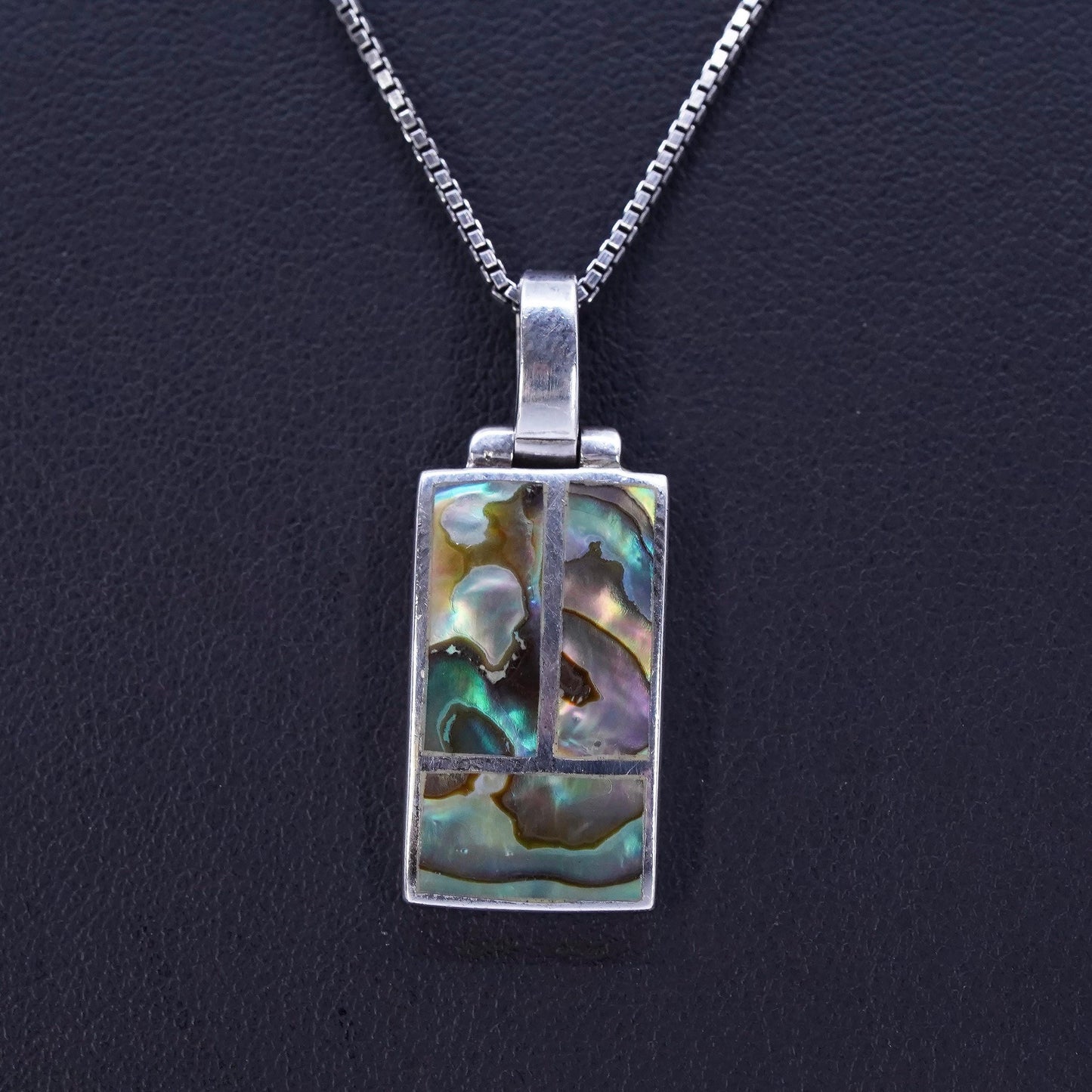 17+2” Sterling 925 silver Singapore rope chain necklace abalone shell pendant