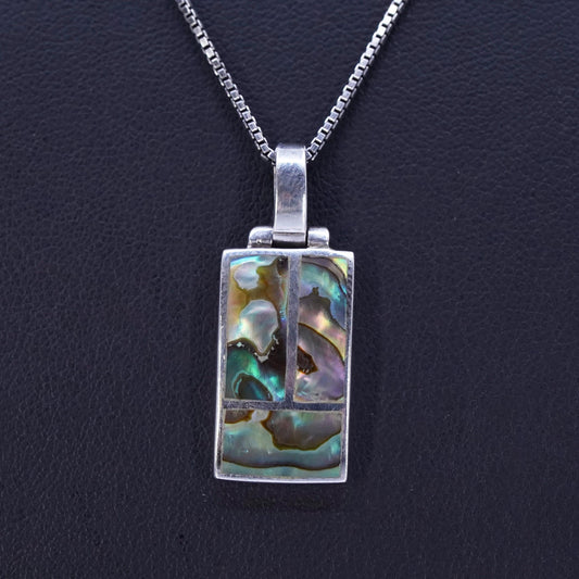 17+2” Sterling 925 silver Singapore rope chain necklace abalone shell pendant