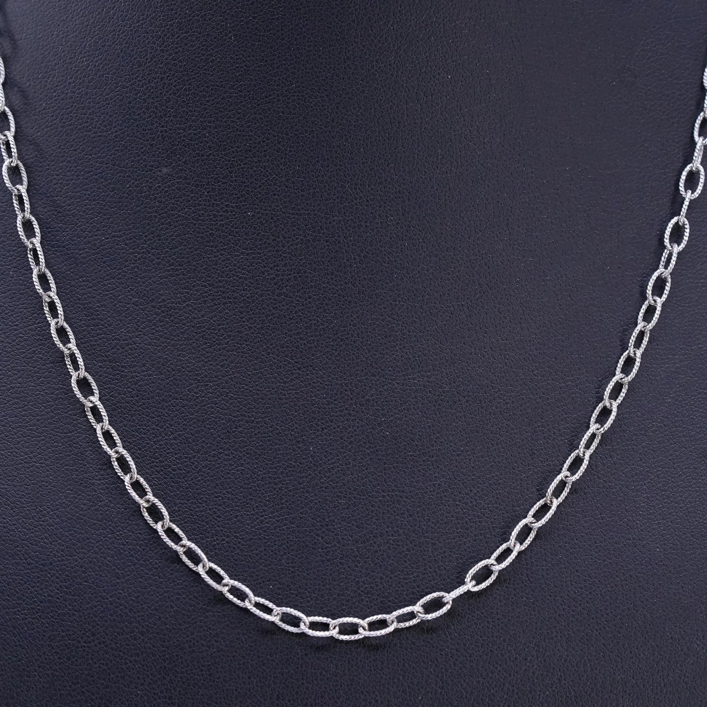 18" 4mm, vintage Italian 925 sterling silver textured oval chain necklace