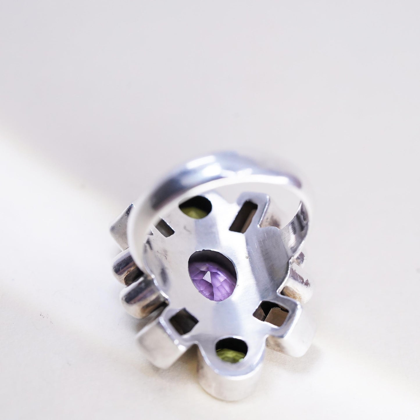 Size 7, Vintage Nicky Butler NB 925 Sterling Silver Multi Gemstone Ring Peridot