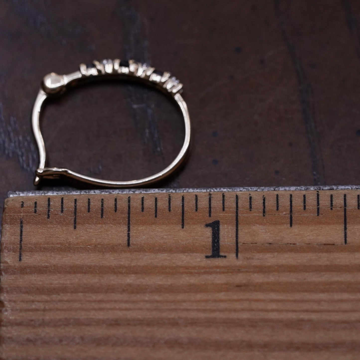 0.75", vermeil gold over sterling silver single earring, hoop sapphire diamonds