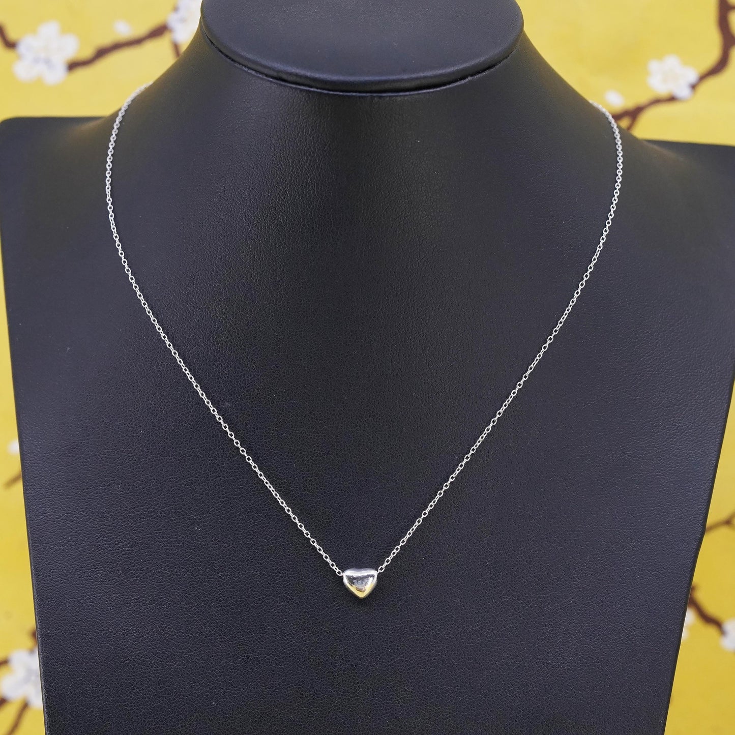 16+2", Italy Sterling 925 Silver Circle Chain Necklace with heart pendant
