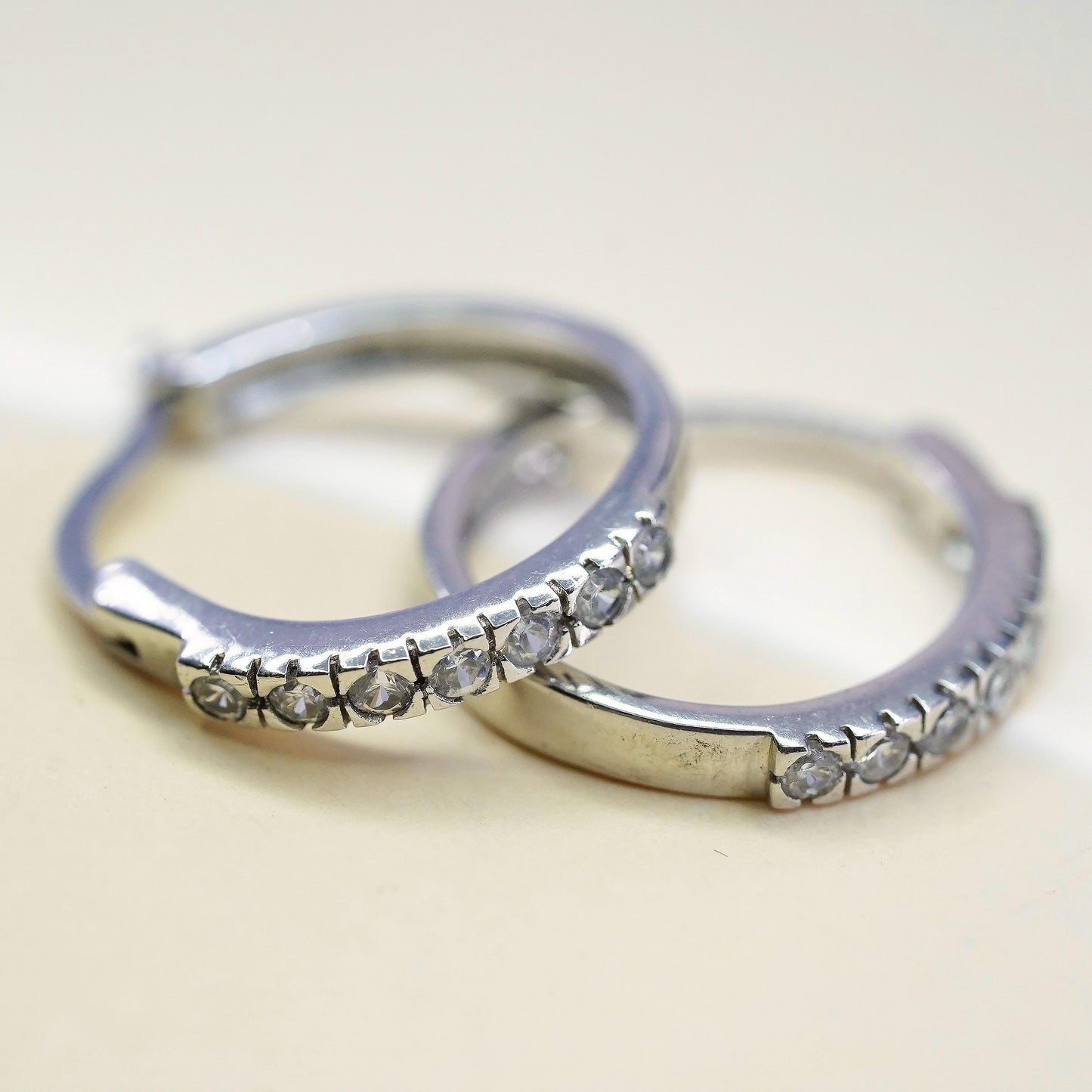 0.75”, Vintage Sterling silver minimalist earrings, 925 huggie hoops with cz