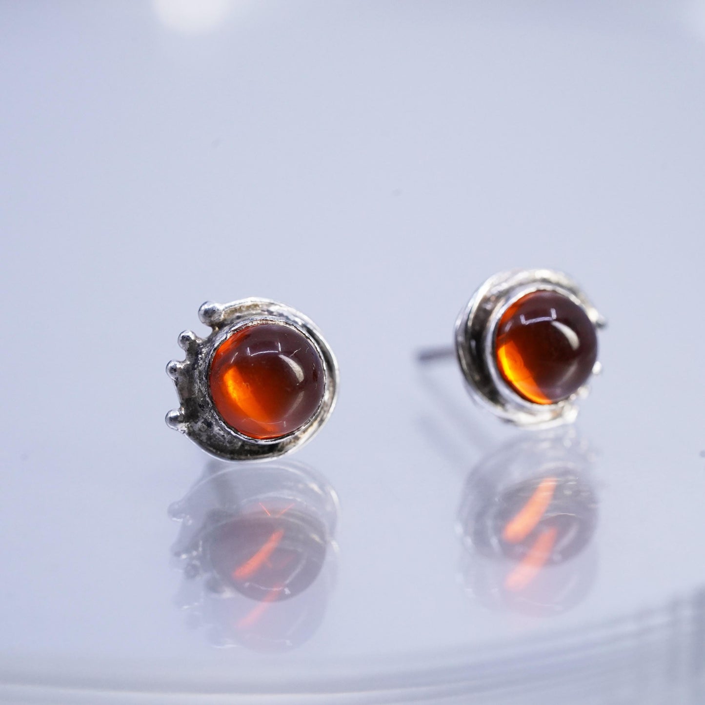 Vintage Sterling 925 silver handmade earrings, amber studs