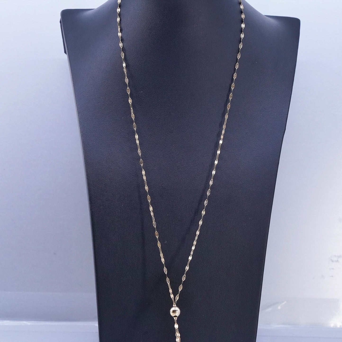 24" KA1772 Italian vermeil gold Sterling 925 silver flatten necklace 6” fringe