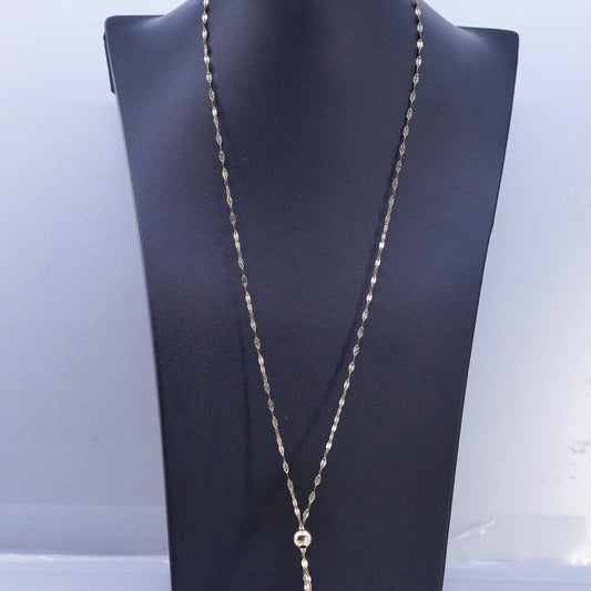 24" KA1772 Italian vermeil gold Sterling 925 silver flatten necklace 6” fringe