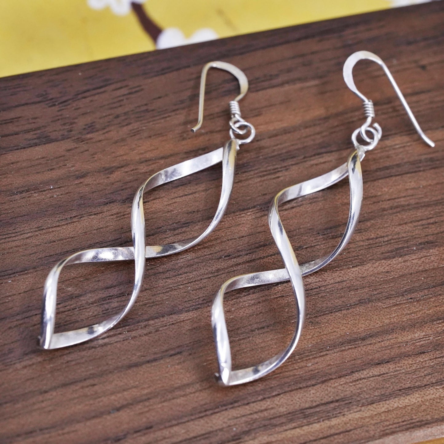 Vintage Sterling silver handmade earrings, 925 twisted dangle