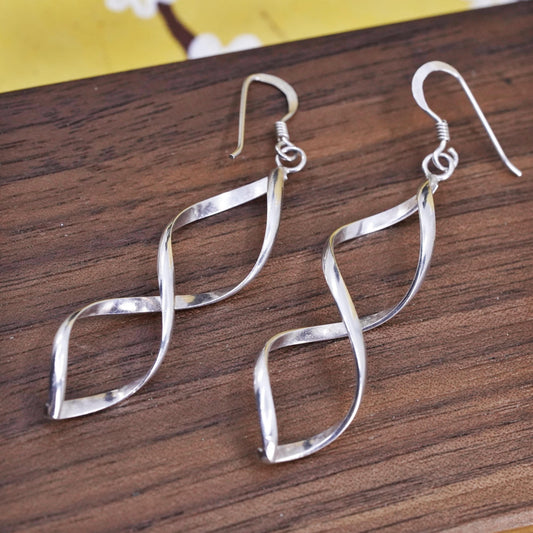 Vintage Sterling silver handmade earrings, 925 twisted dangle