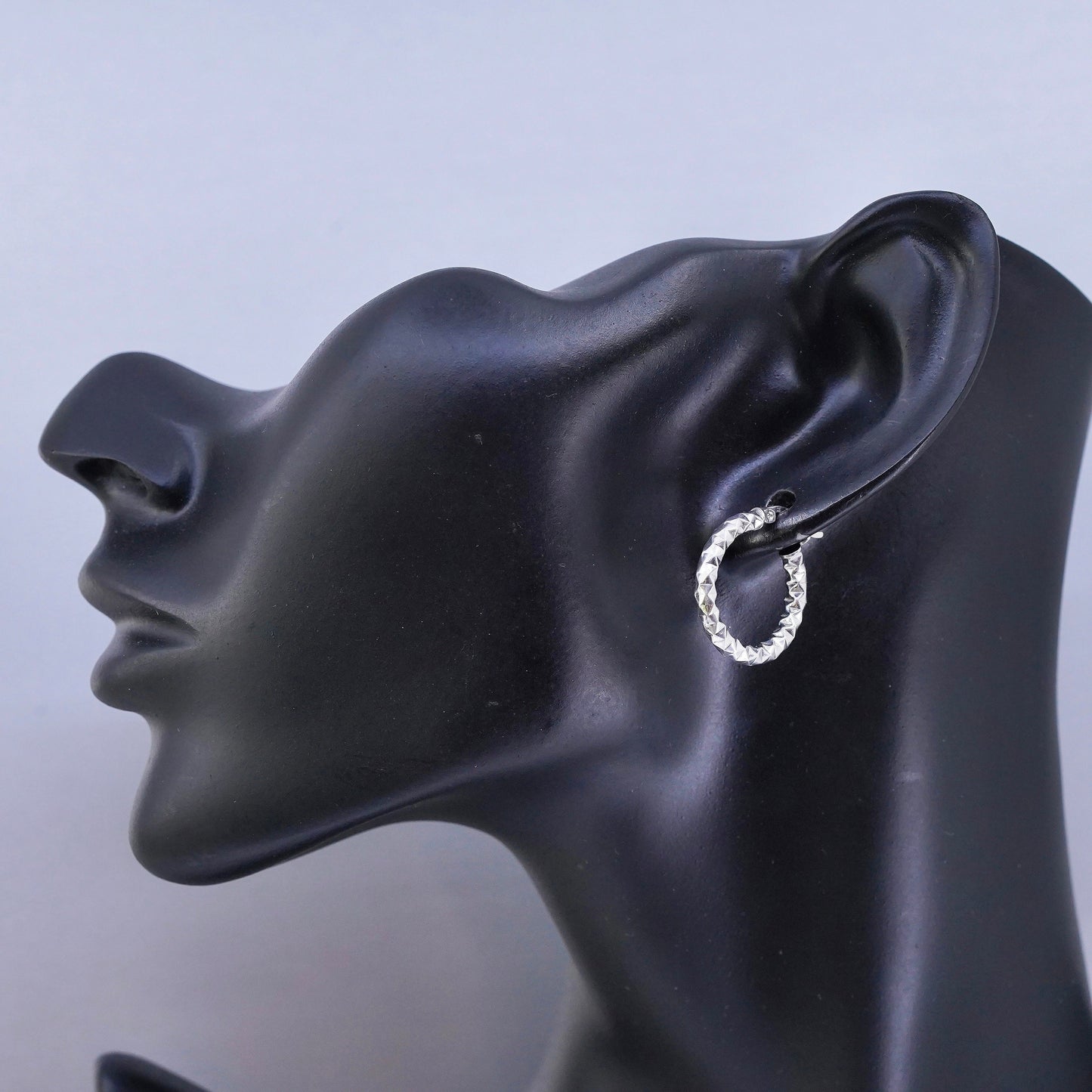 0.75”, vintage Sterling silver handmade earrings, textured 925 hoops