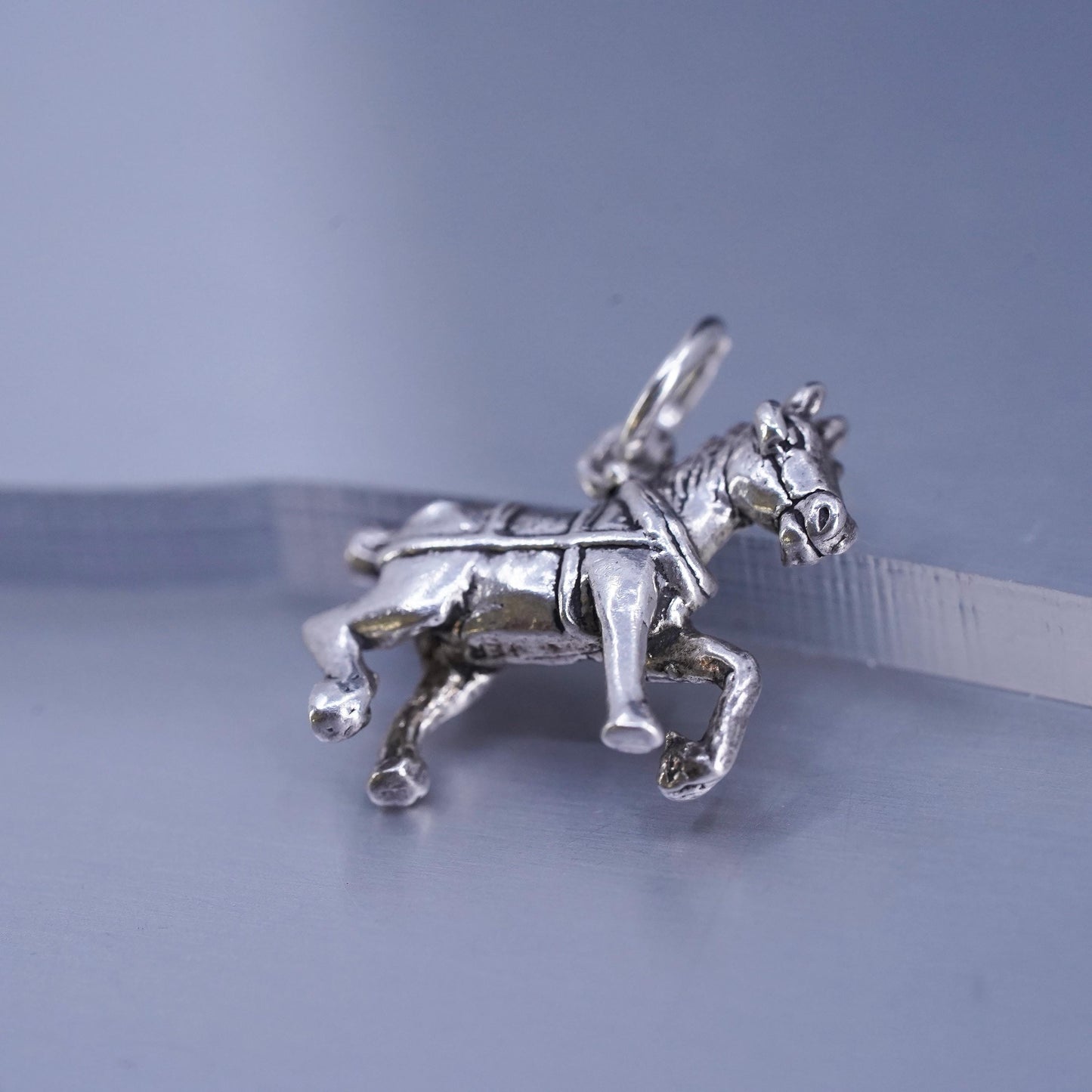 Vintage Sterling silver handmade simple 925 running horse, Stamped sterling