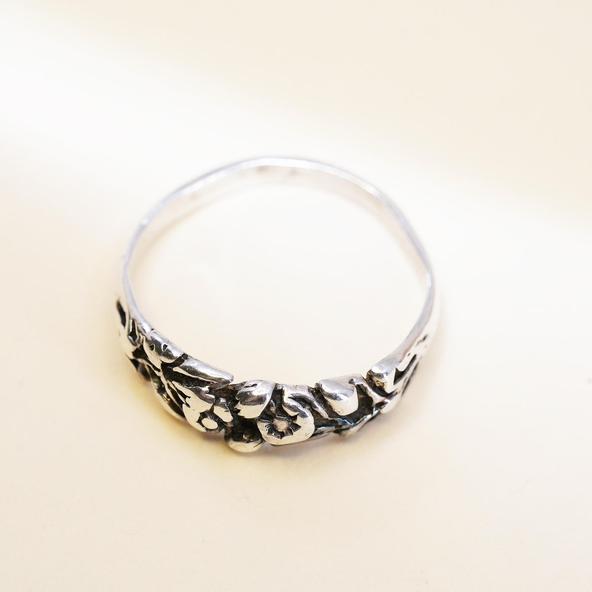 Size 10, vintage Sterling silver handmade ring, 925 flower band