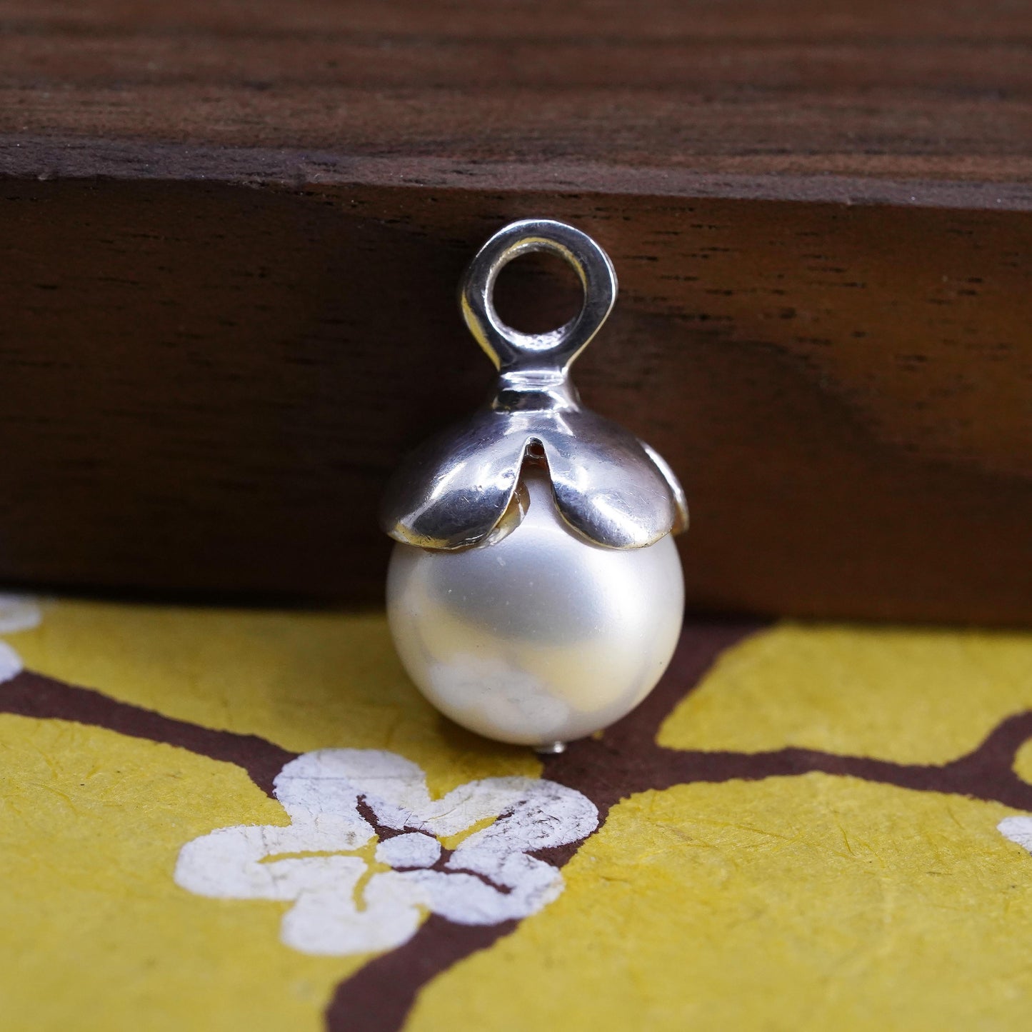 Vintage Sterling 925 silver handmade charm pendant with pearl bead