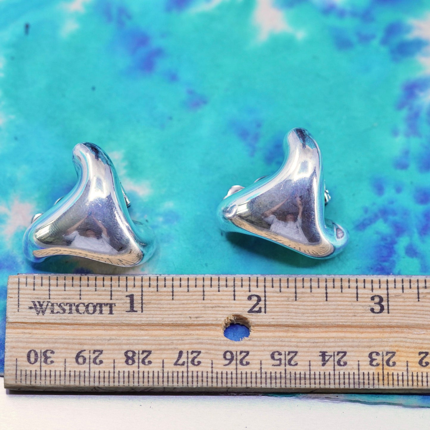 Vintage Sterling silver handmade earrings, 925 puffy triangular clip on