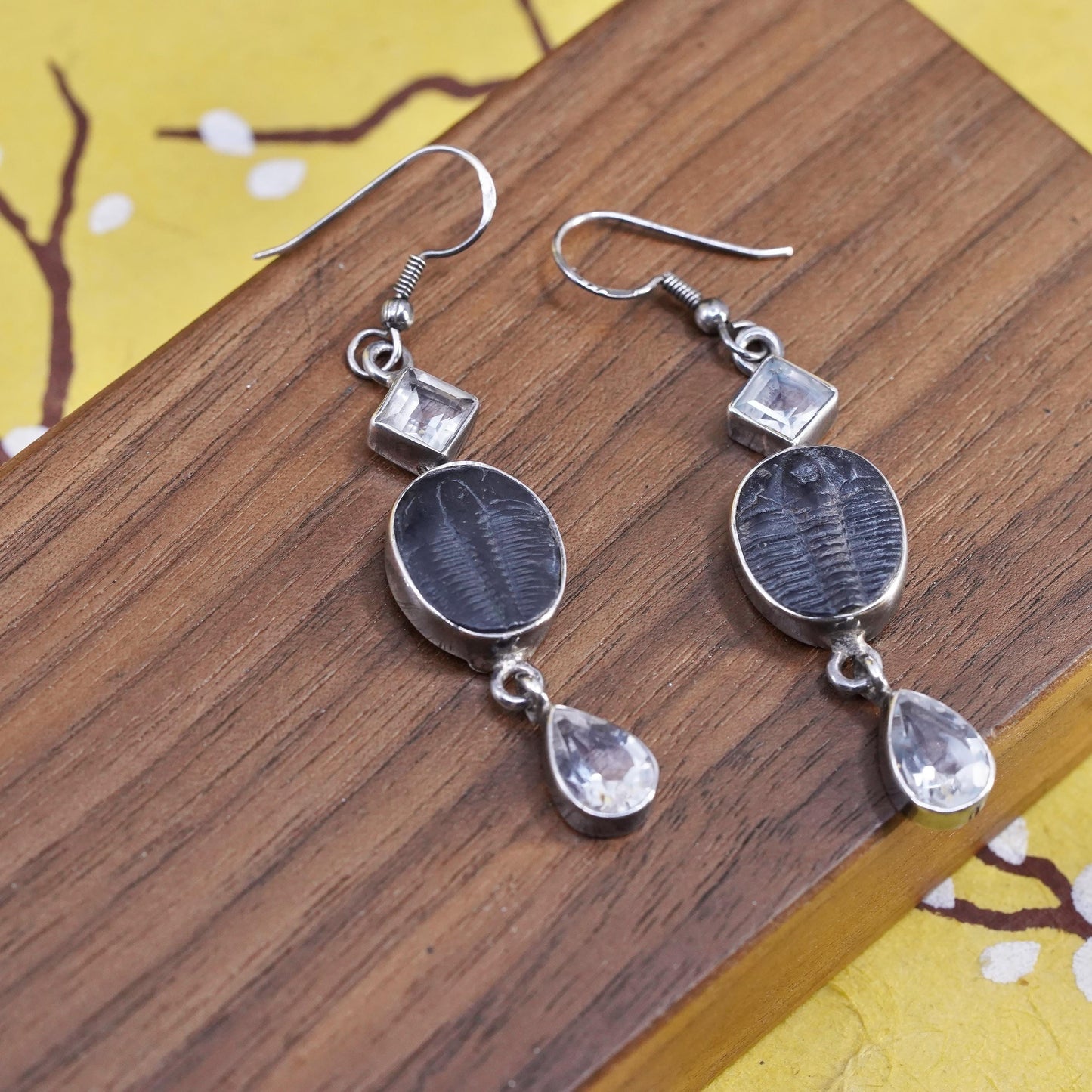 Sajen 925 Silver Trilobite Fossil Drop Earrings Quartz, Nature Sterling jewelry