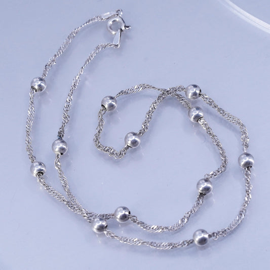 18” 2mm, Italian Sterling 925 silver twisted curb chain necklace with 5mm beads