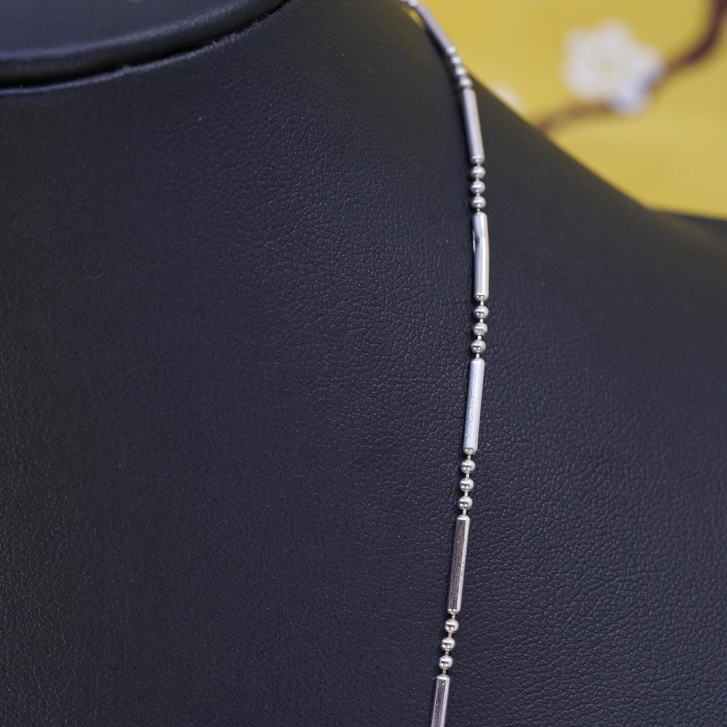 30", 1mm, vintage Sterling silver beads tube pink necklace, Italian 925 silver chain