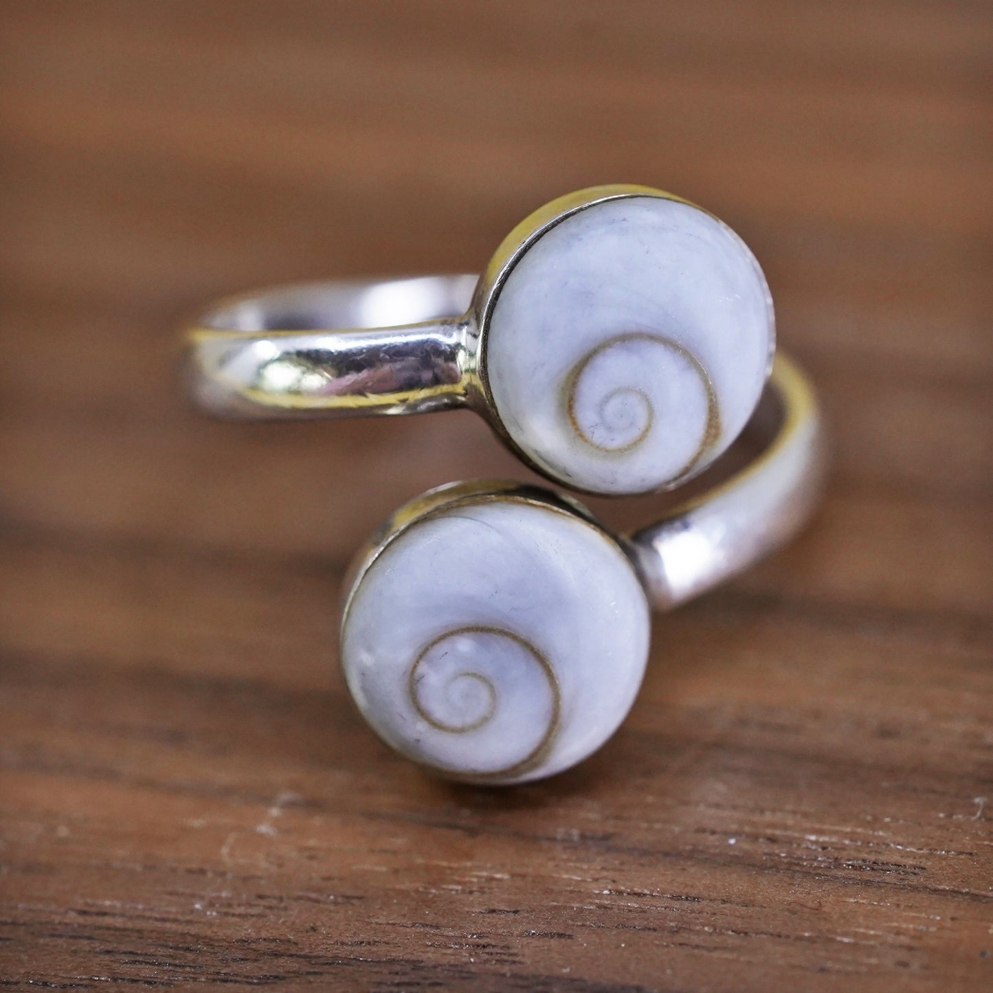 vintage Sterling 925 Silver Shiva eye wrap Ring | Mexican Jewelry, fossil shell