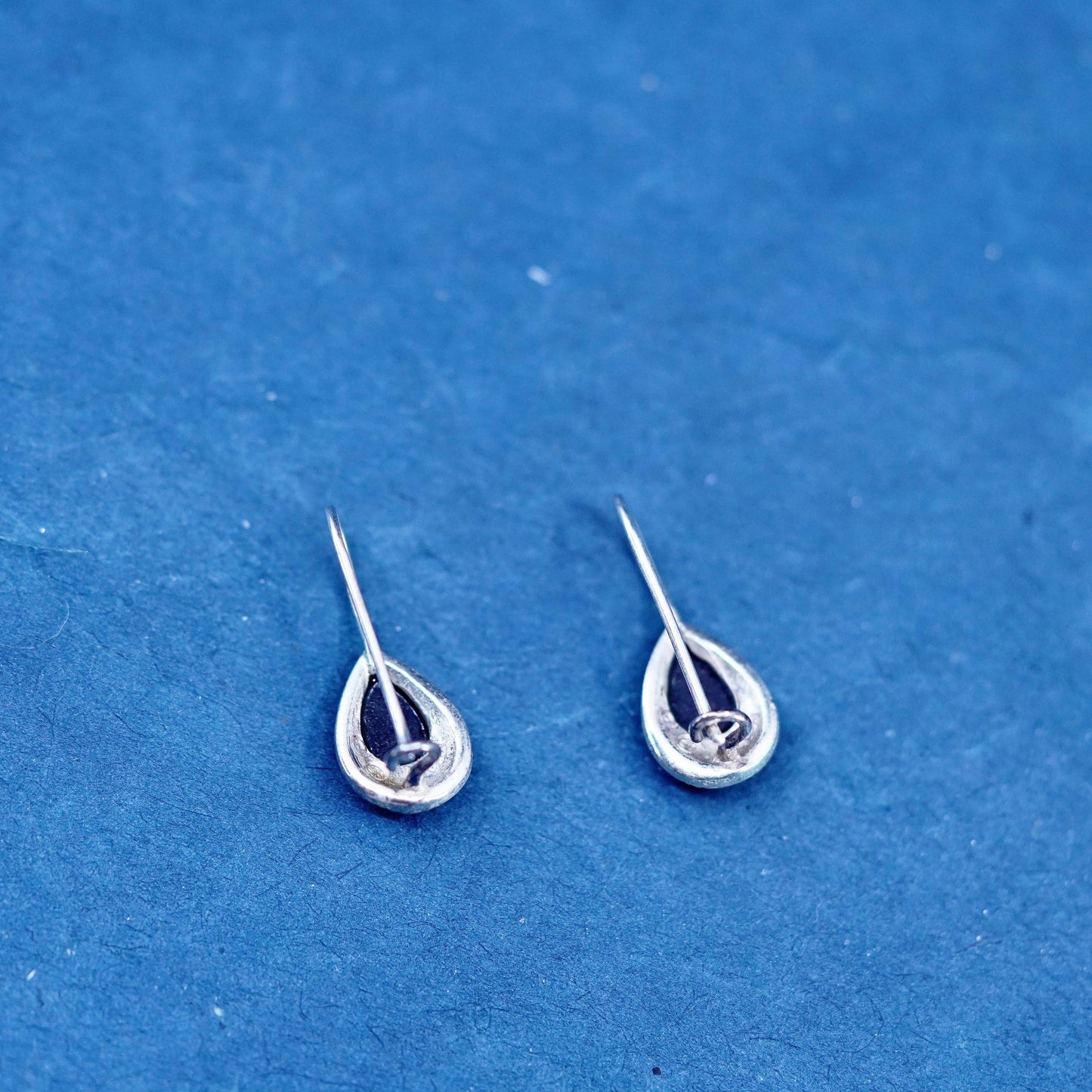 sterling 925 silver handmade teardrop earrings with obsidian and marcasite