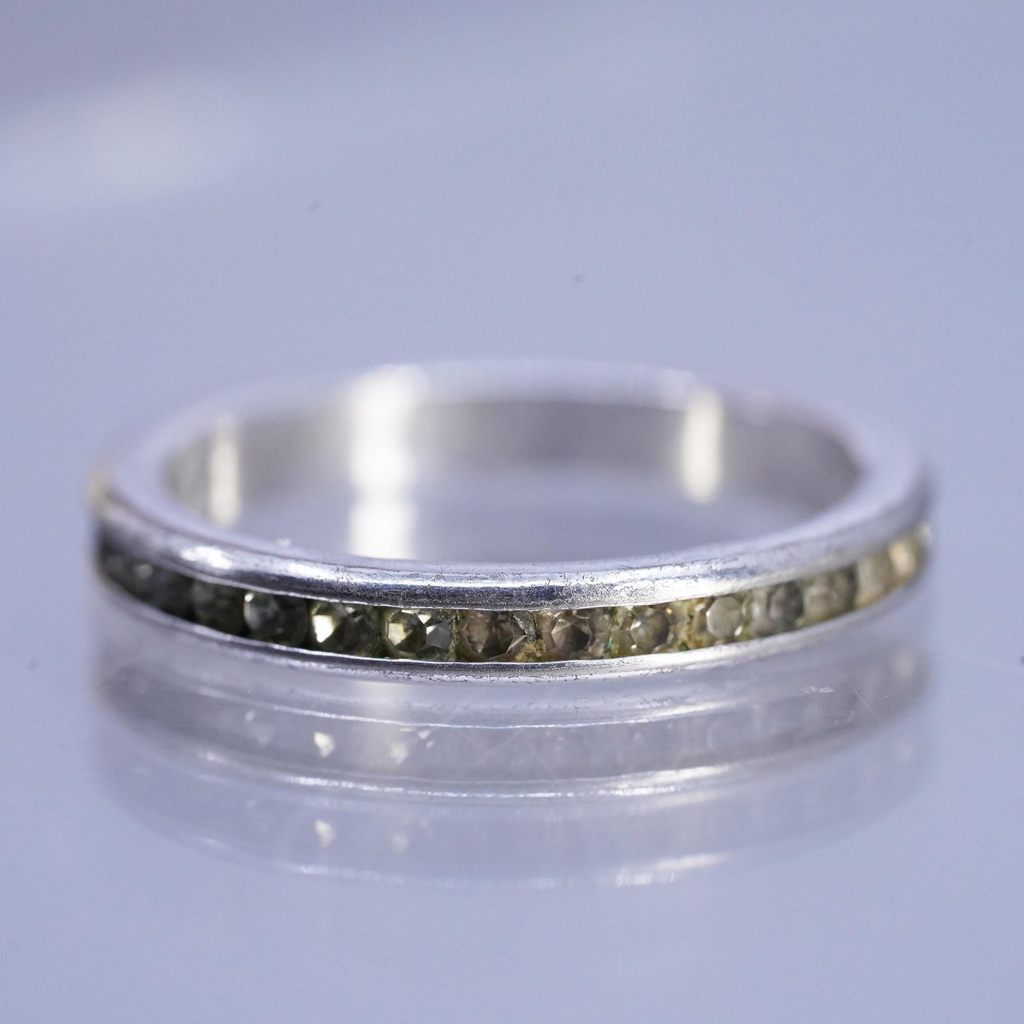 Size 8, vintage Sterling 925 silver handmade statement band ring w/ cluster Cz