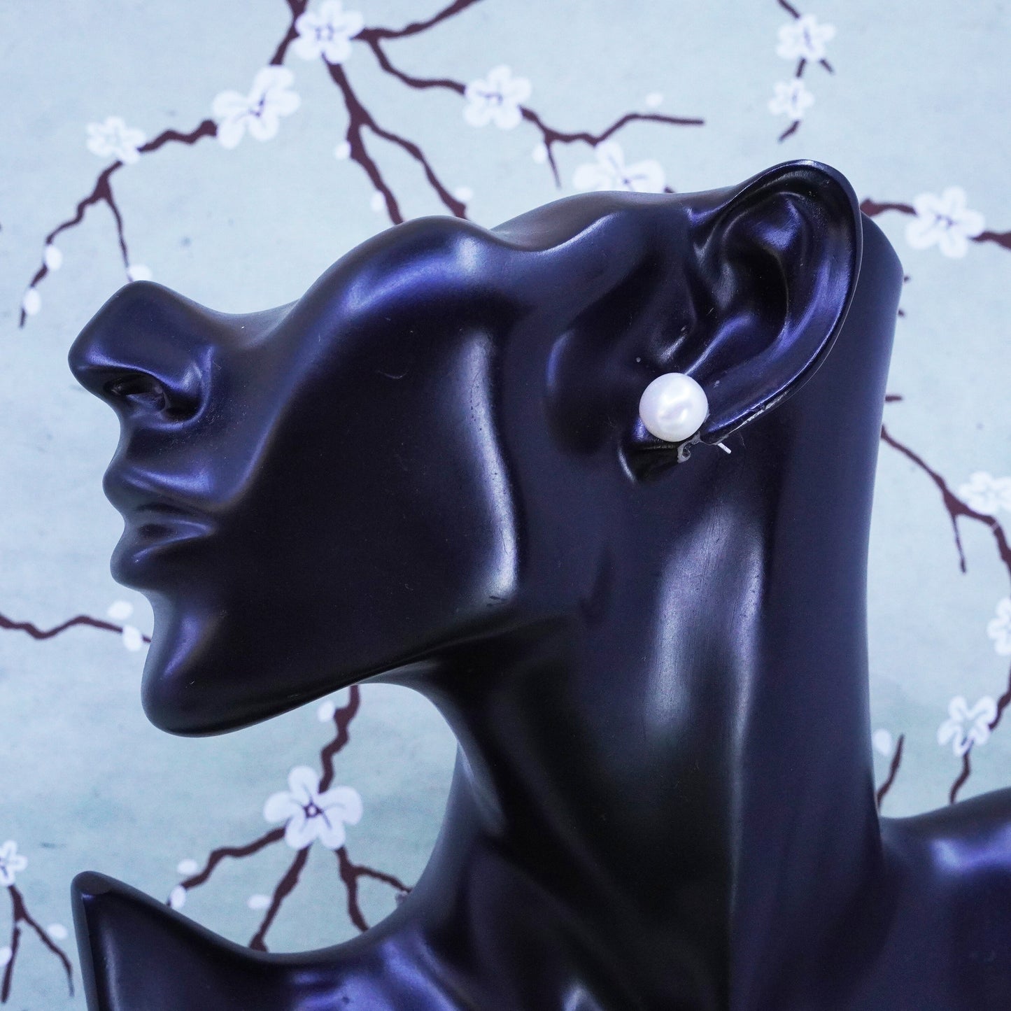 Vintage sterling silver earrings, 925 studs with 9mm pearl