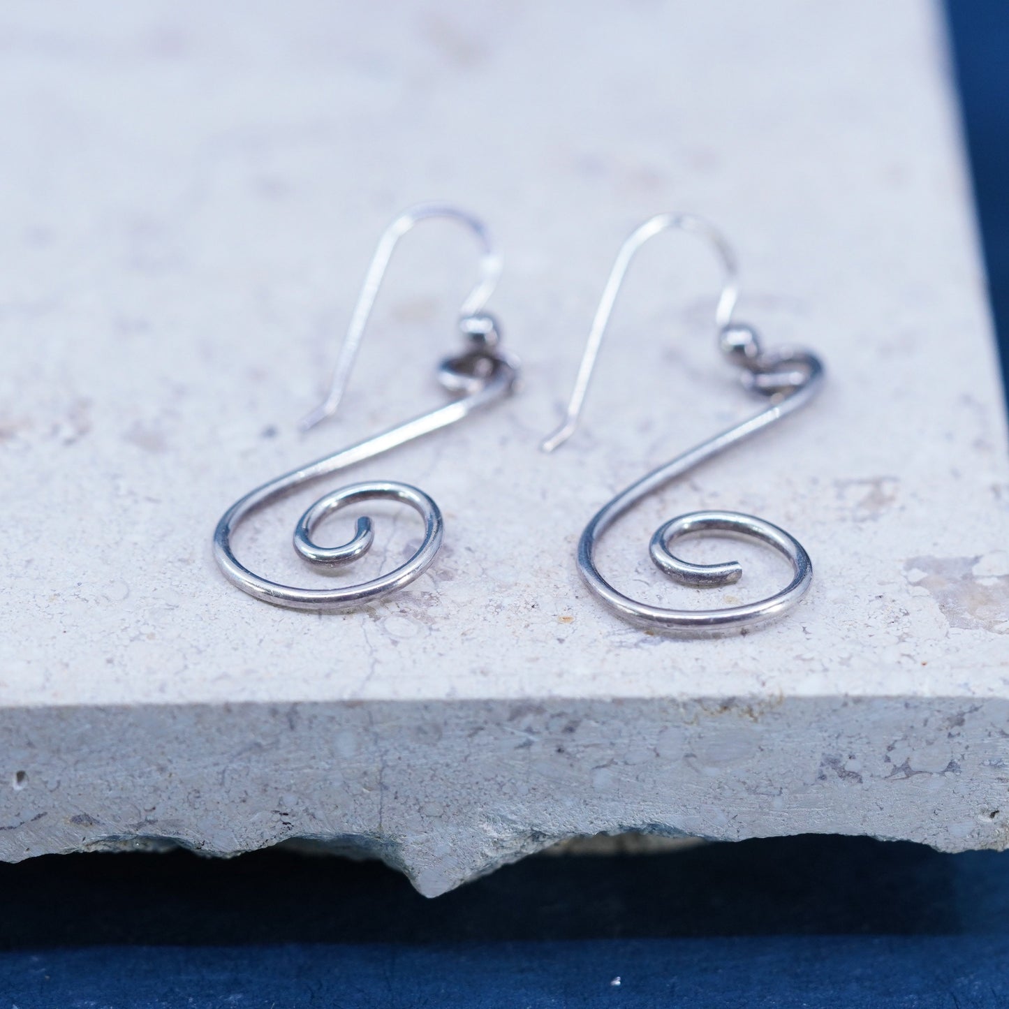 Vintage Sterling Silver handmade Earrings. 925 swirl dangles