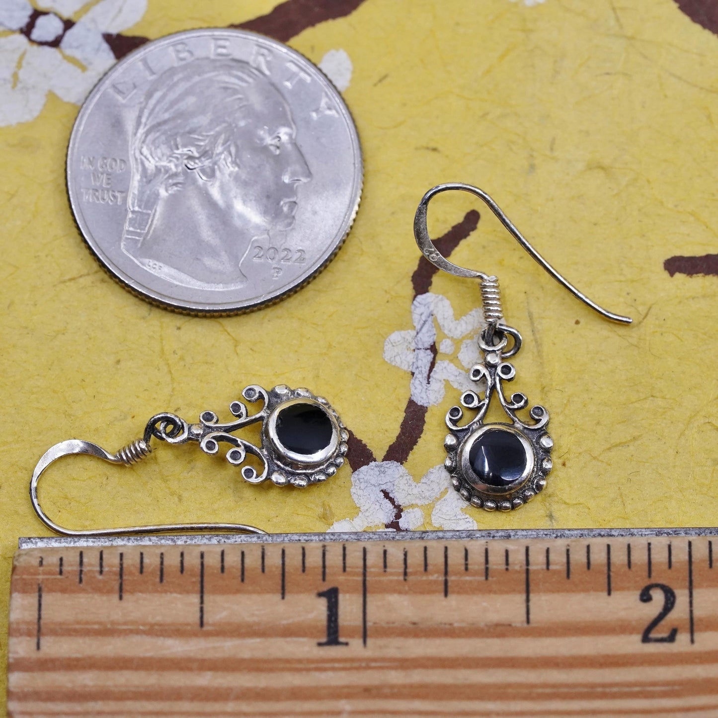 Vintage Sterling 925 silver handmade earrings with onyx and beads
