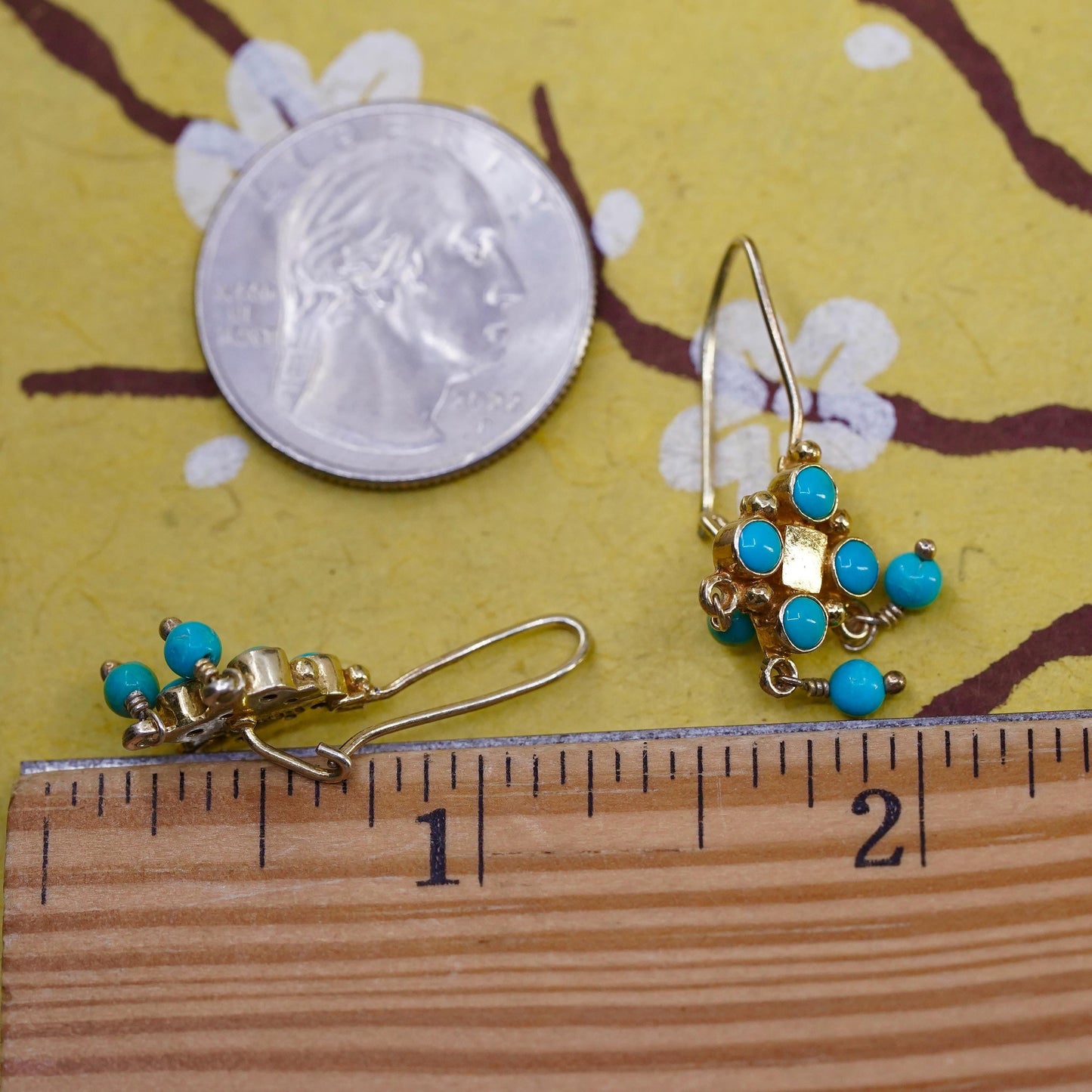 Southwestern gold plated Sterling 925 silver handmade earrings turquoise beads