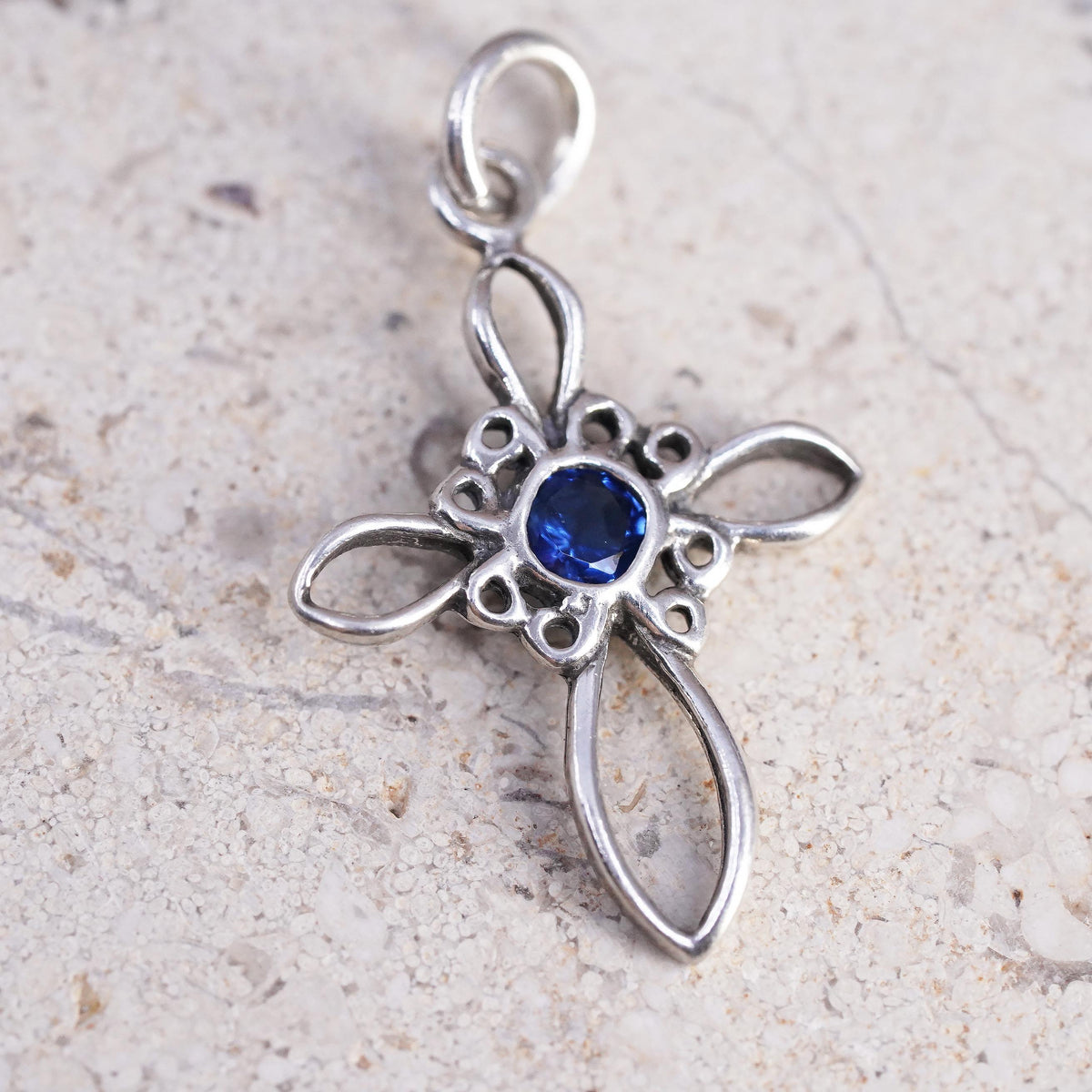Vintage Sterling silver Handmade filigree charm, 925 cross pendant
