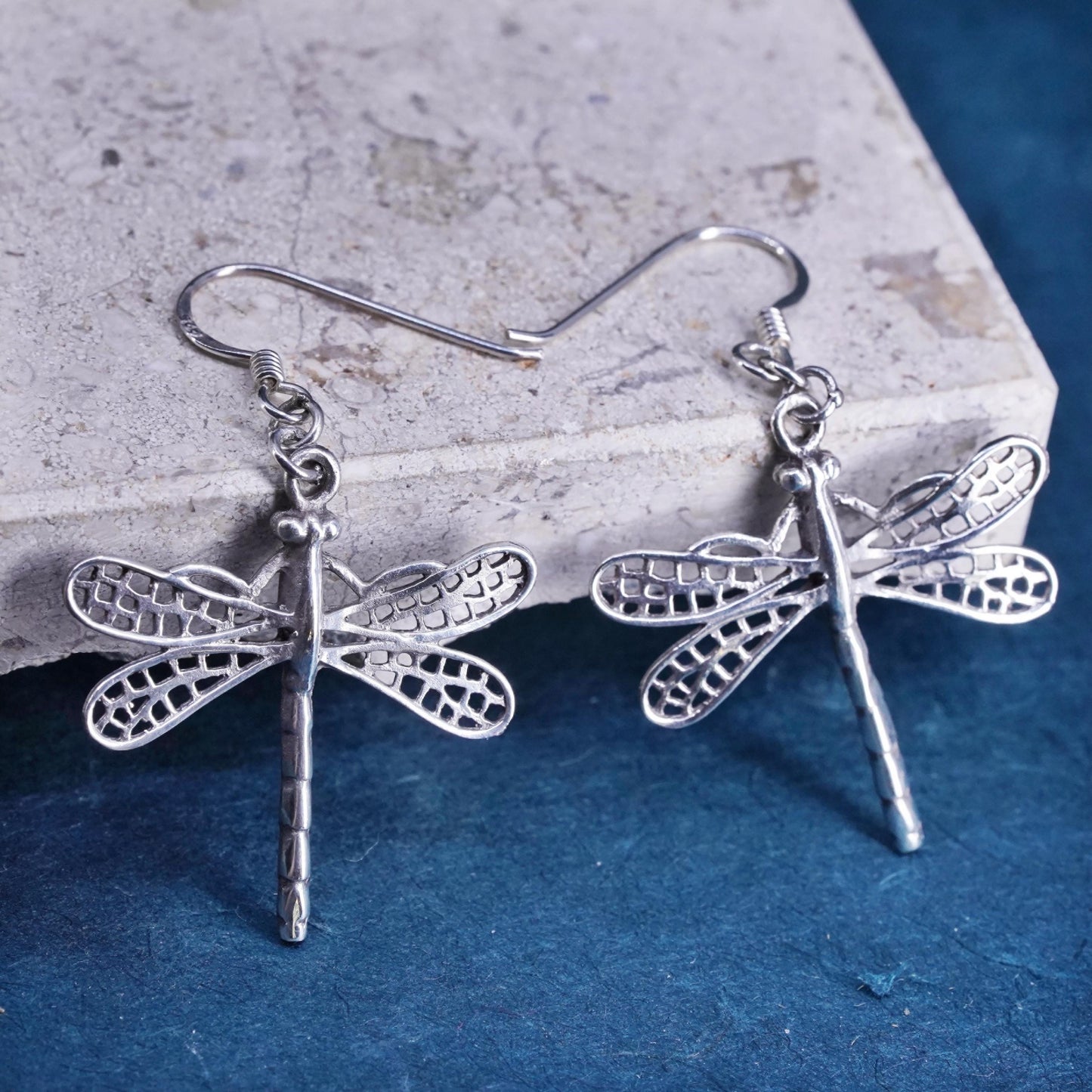 Vintage Mexican sterling silver handmade earrings, southwestern 925 dragonfly