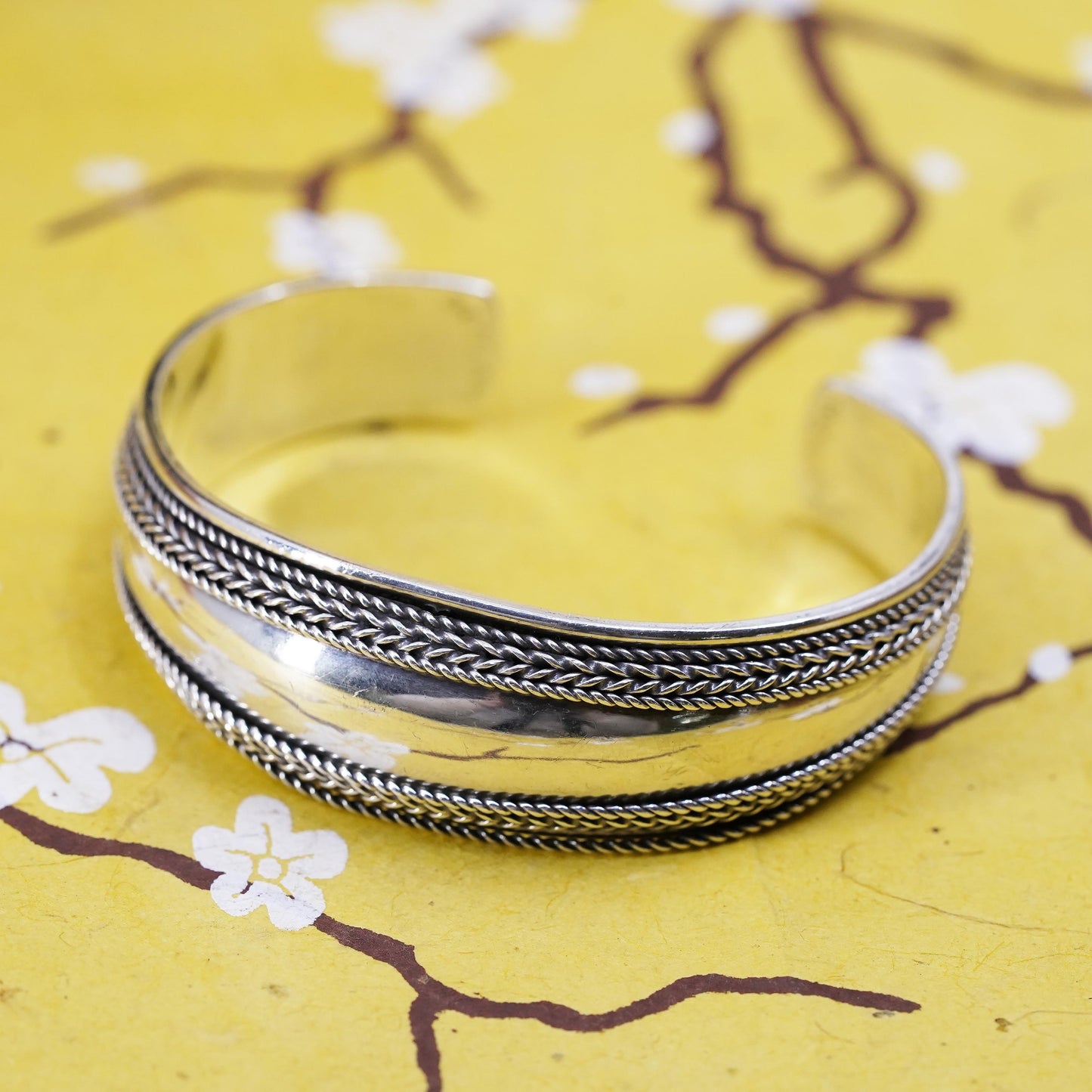 6.5", Vintage Sterling silver handmade bracelet, 925 braided woven cable cuff