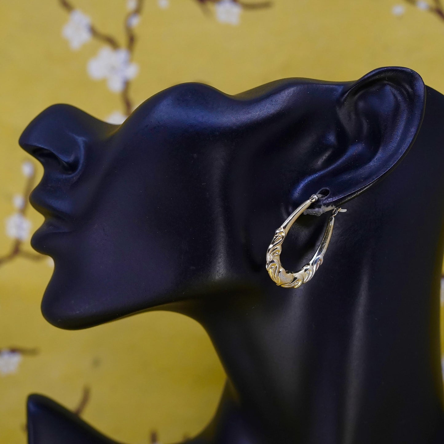 1.25", gold over Sterling silver earrings, 925 textured huggie hoops with heart