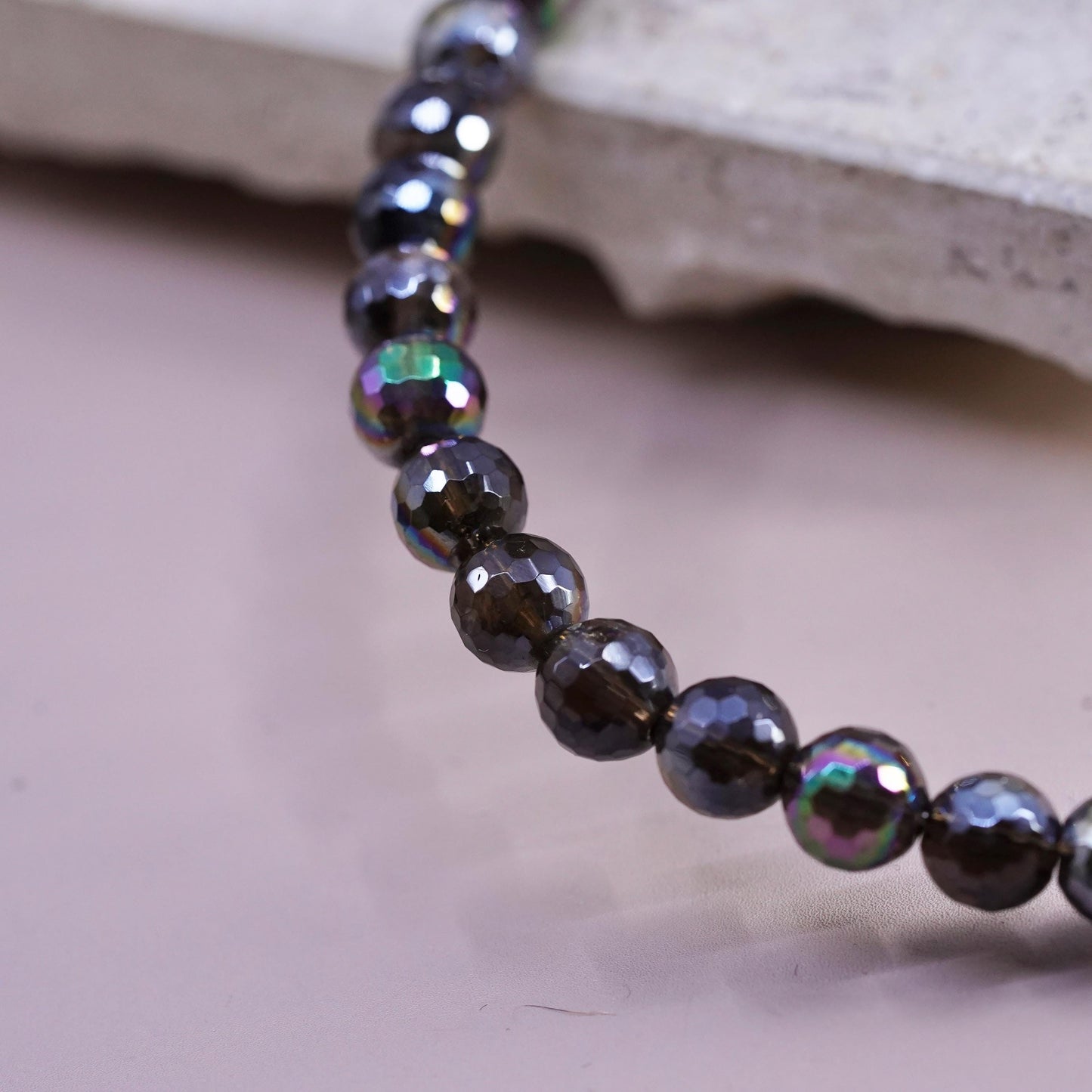 12", VTG Sterling silver handmade necklace, 8mm dark AB crystal choker collar