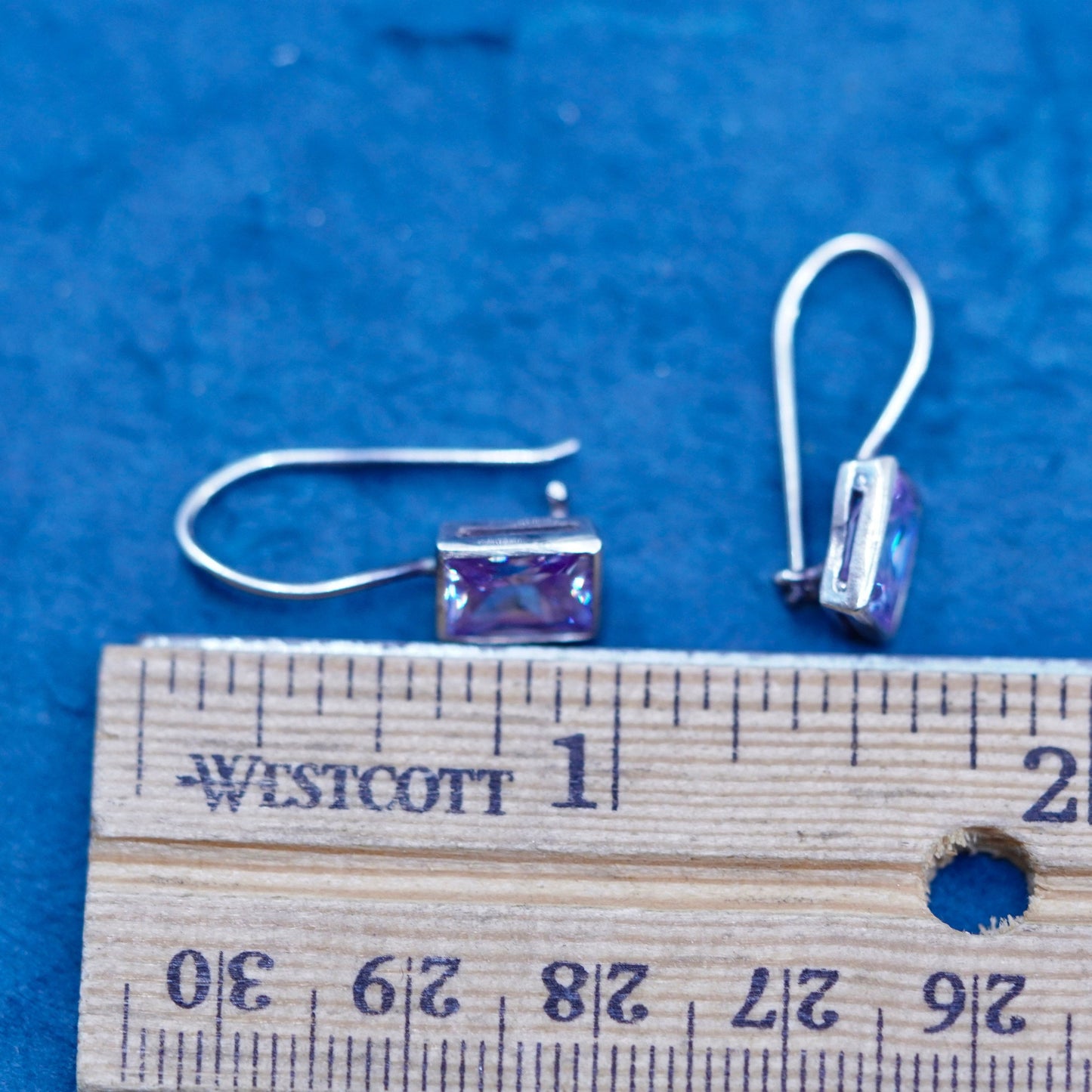Vintage sterling silver handmade earrings, 925 silver with amethyst