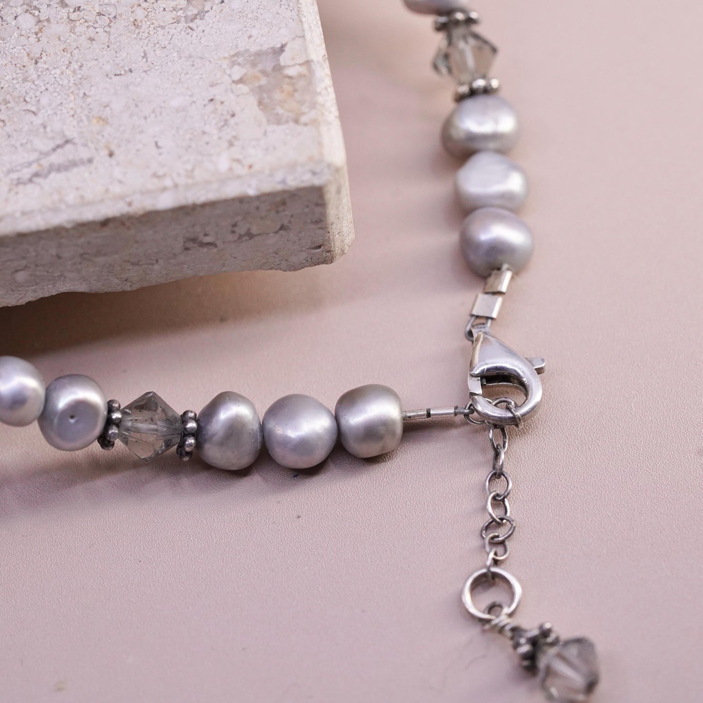 7+1”, Sterling silver bracelet, solid 925 silver clasp freshwater pearl beads