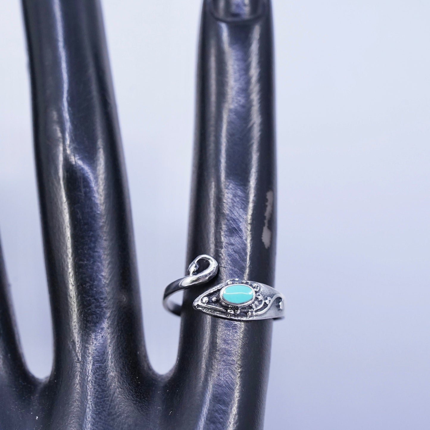 Size adjustable, vintage Sterling 925 silver handmade wrap snake ring turquoise