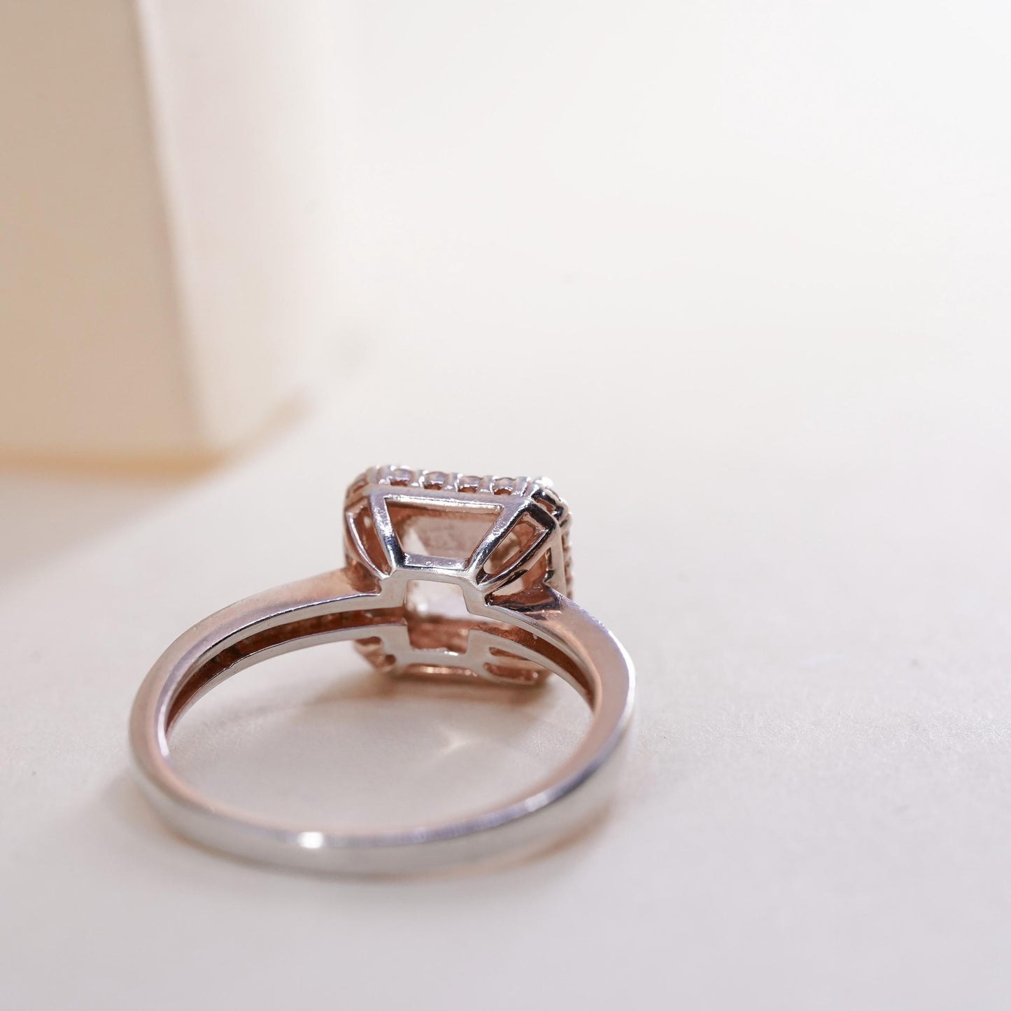 Size 7, antique vermeil gold over sterling silver ring with square crystal