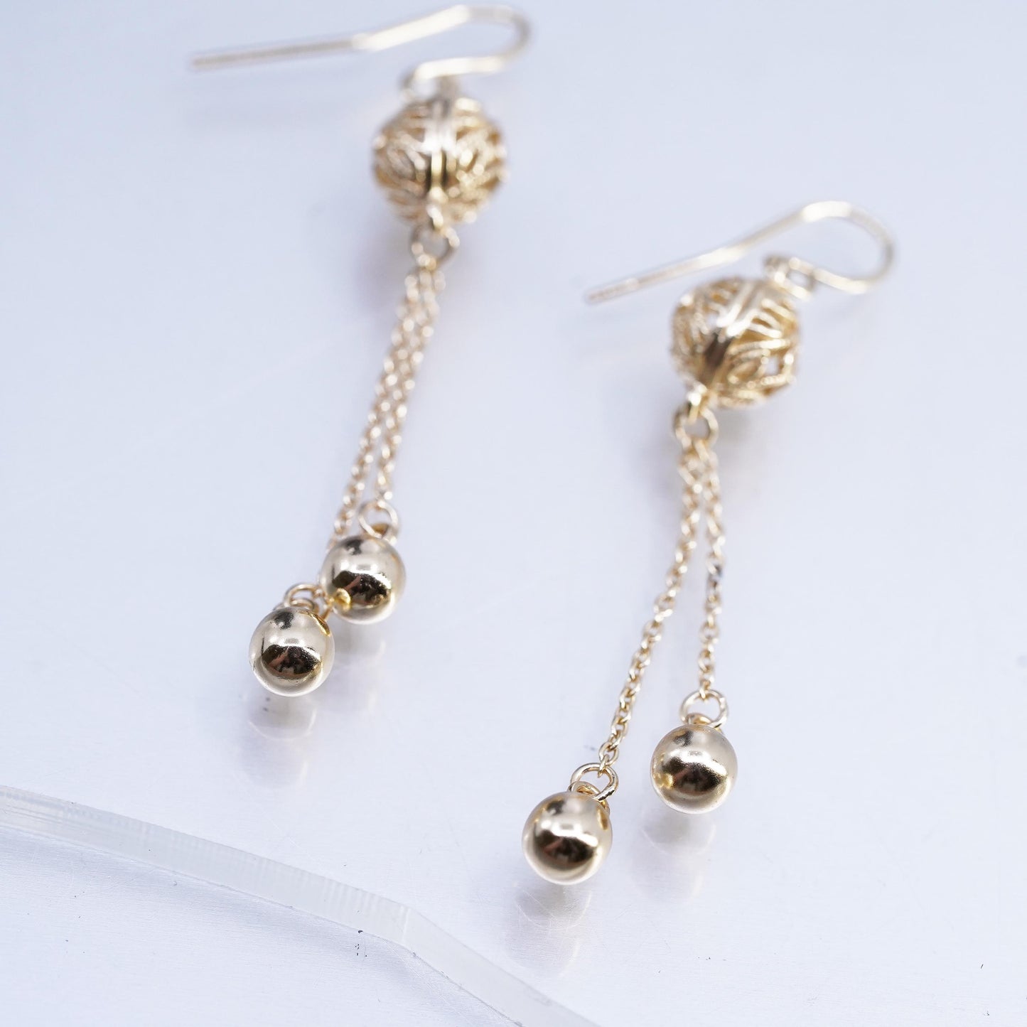 VTG vermeil gold over Sterling 925 silver filigree bead earrings fringe dangles
