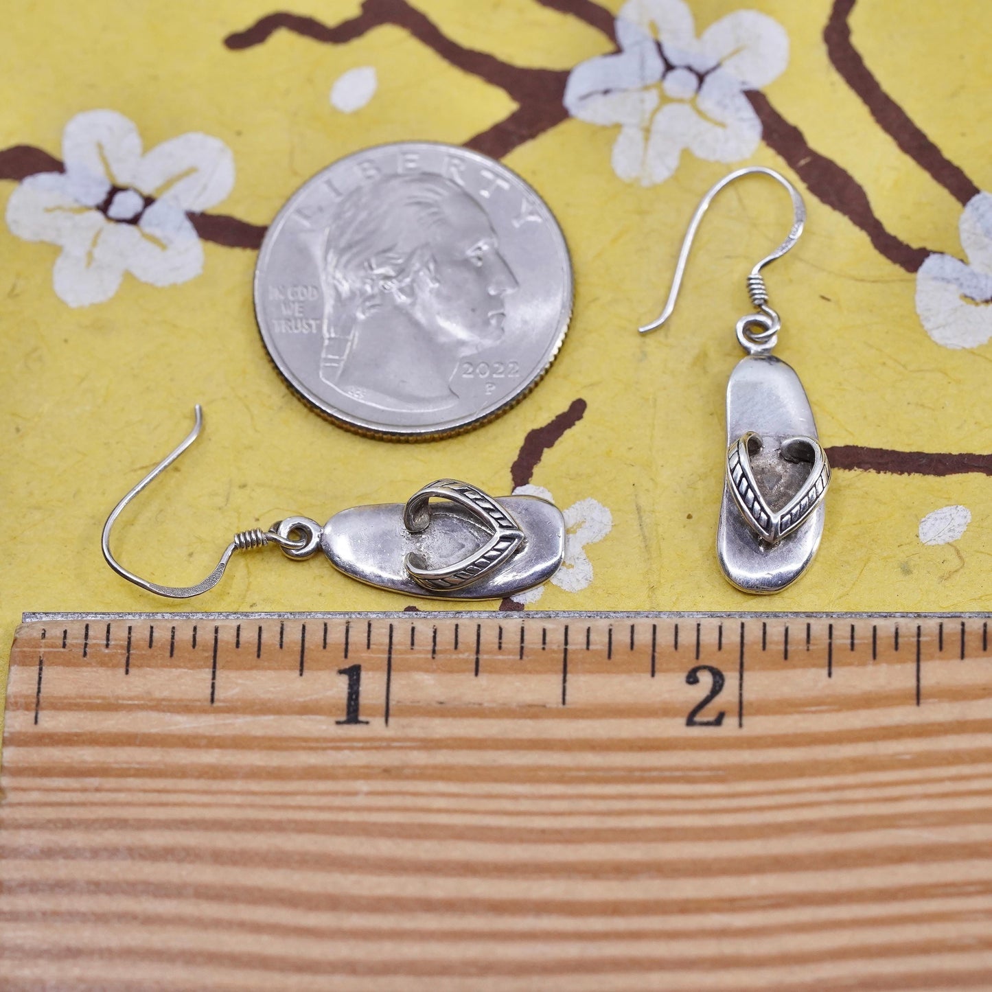 Vintage Sterling silver handmade earrings, 925 sandal shoe drops