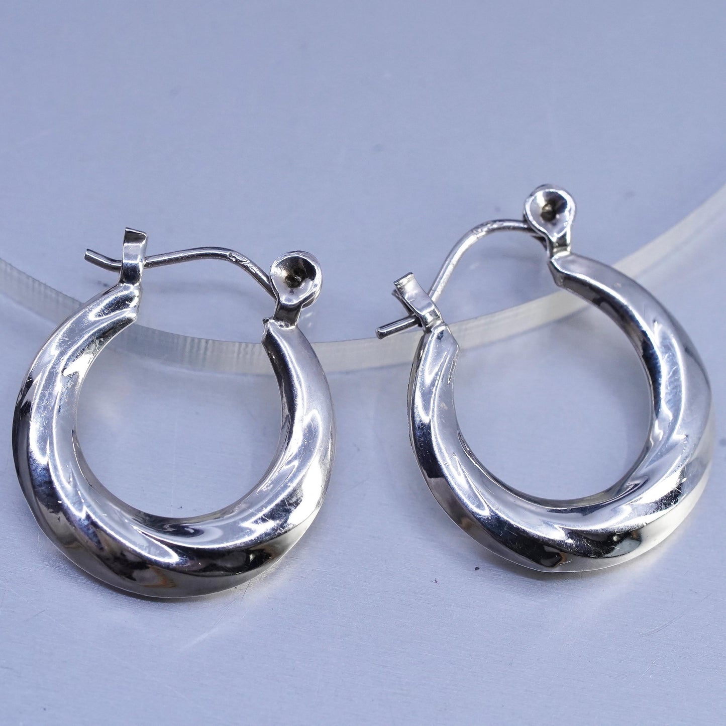 0.75", vintage Sterling silver handmade earrings, 925 puffy hoops