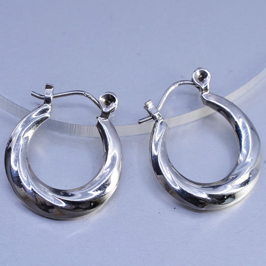 0.75", vintage Sterling silver handmade earrings, 925 puffy hoops