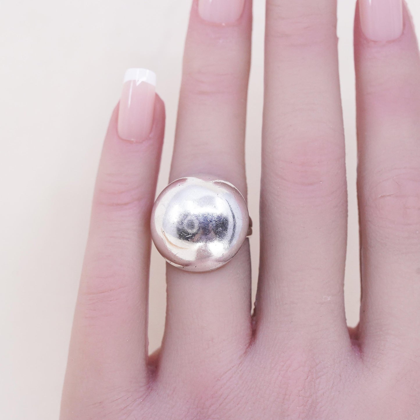 Size 5, modern sterling silver handmade ring, 925 statement circle dome band