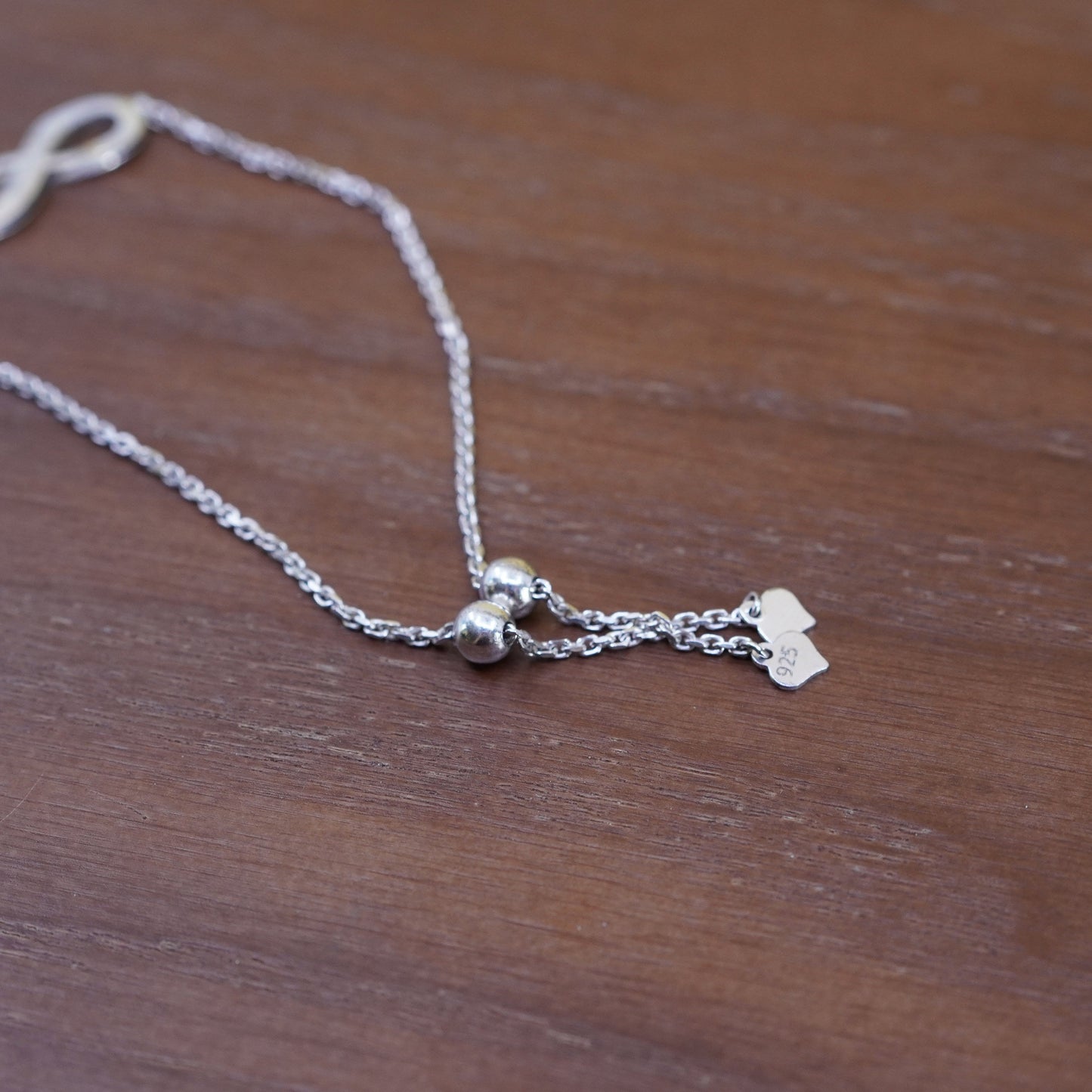 vintage Sterling silver charm bracelet, 925 circle chain infinity loop charm