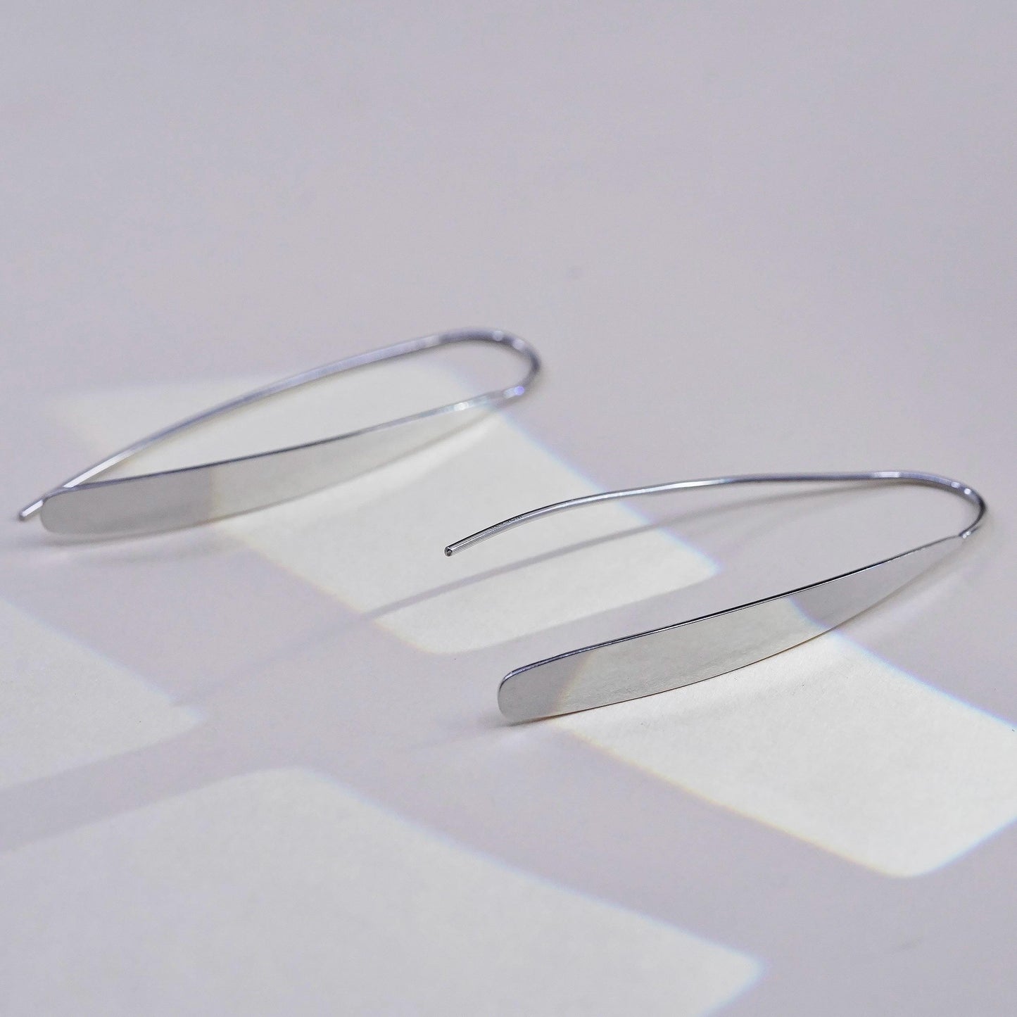 Vintage Sterling Silver Threader Earrings, Long Bar Drops, Modern Dangles