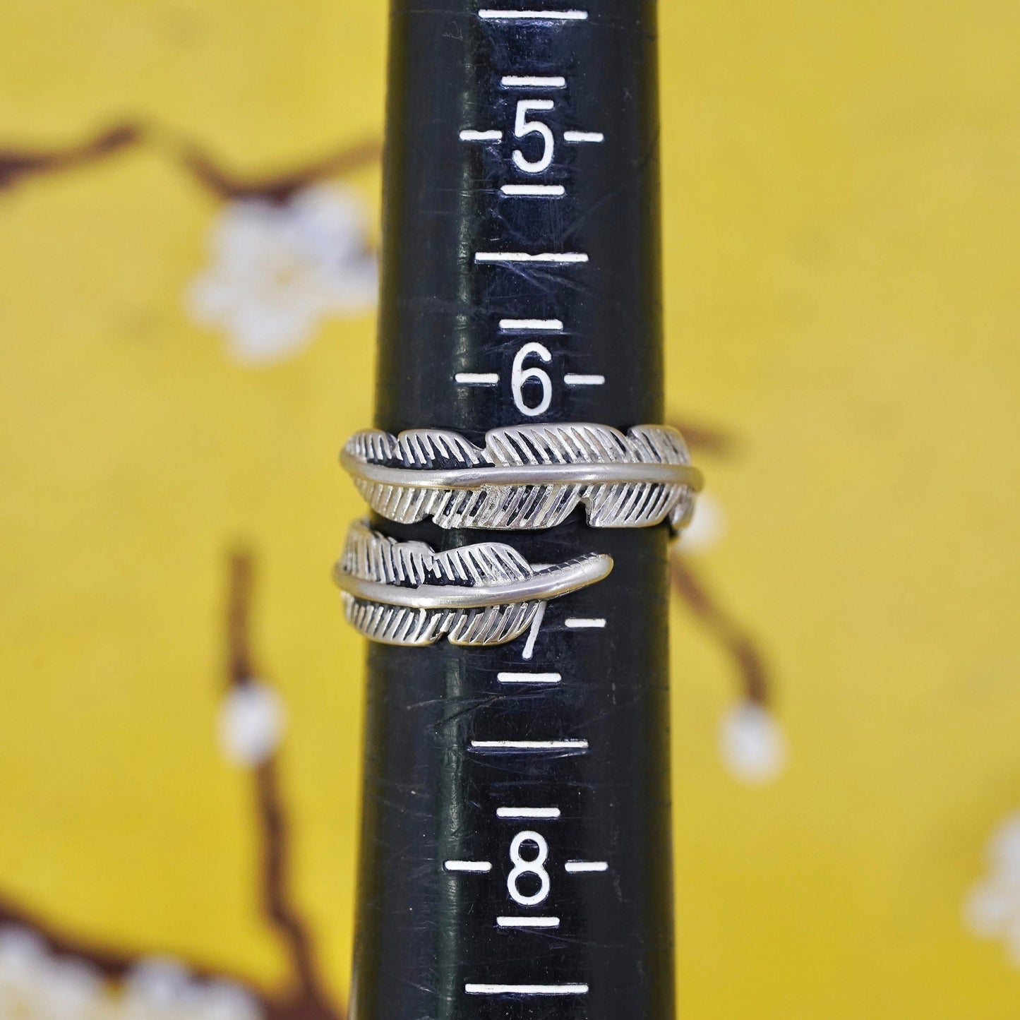 Size adjustable, vintage Sterling silver handmade ring, 925 feather wrap band