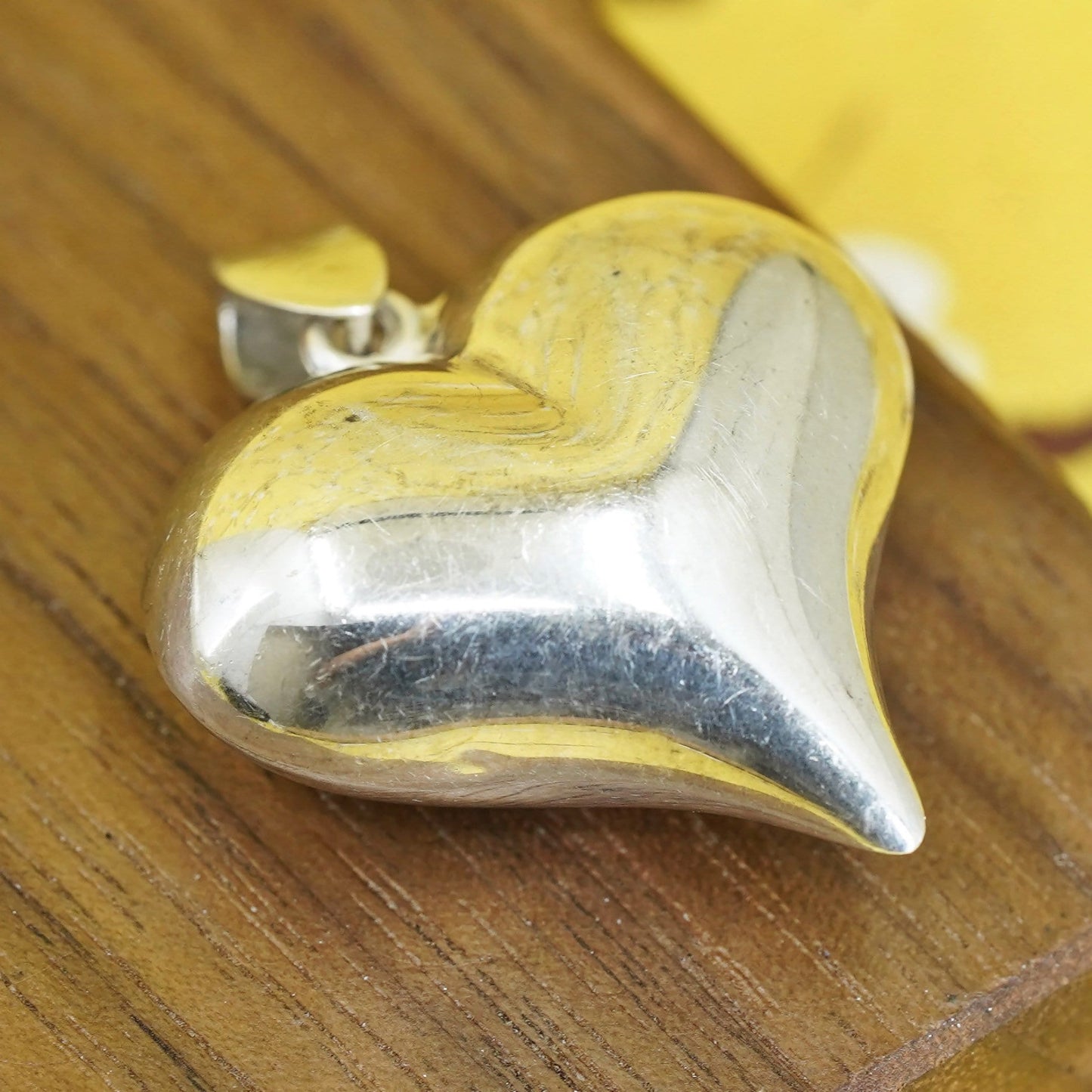 Vintage Sterling silver handmade heart pendant, puffy 925 heart